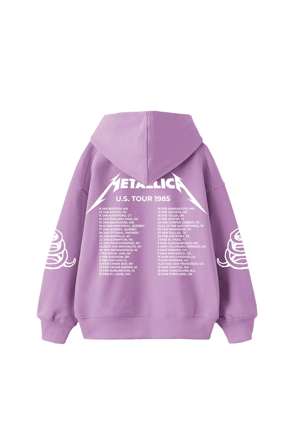 Metallica Tour 1985 Baskılı Oversize Unisex Mor Hoodie