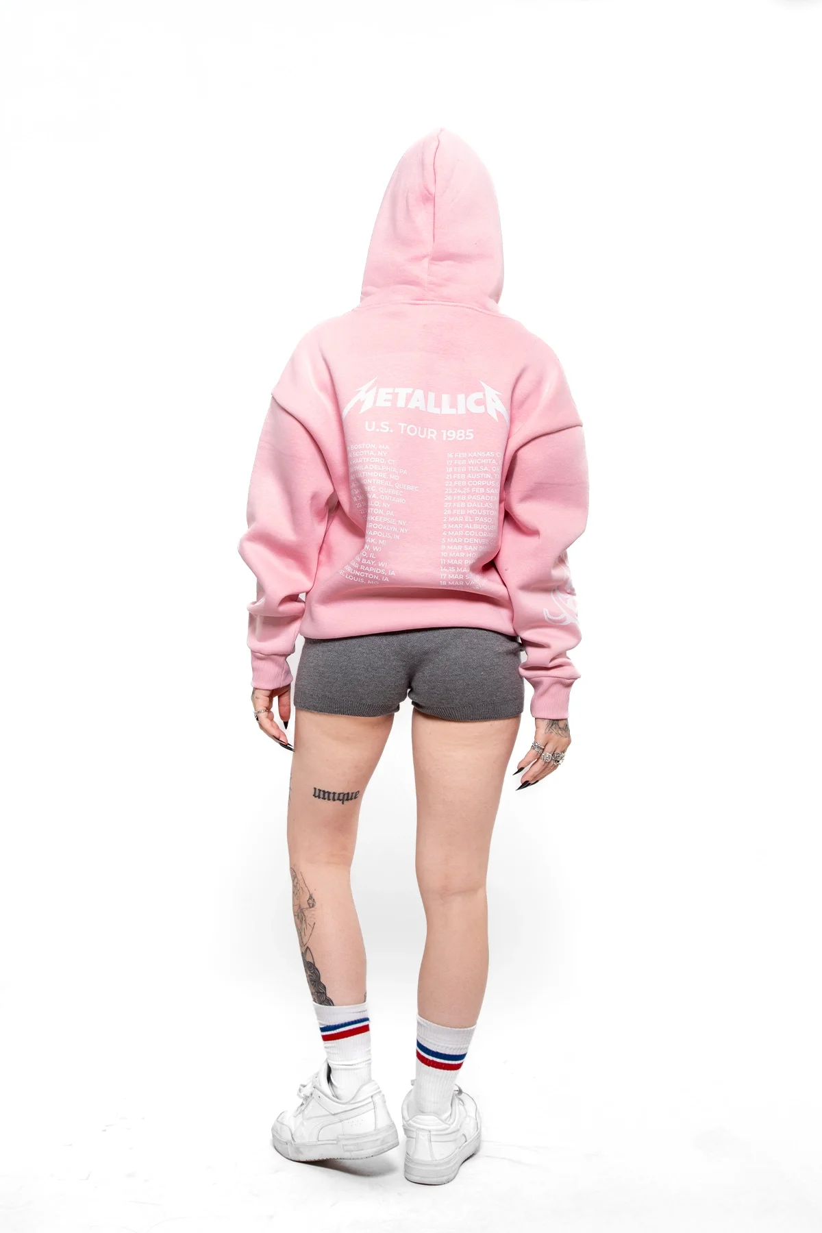 Metallica Tour 1985 Baskılı Oversize Unisex Pembe Hoodie