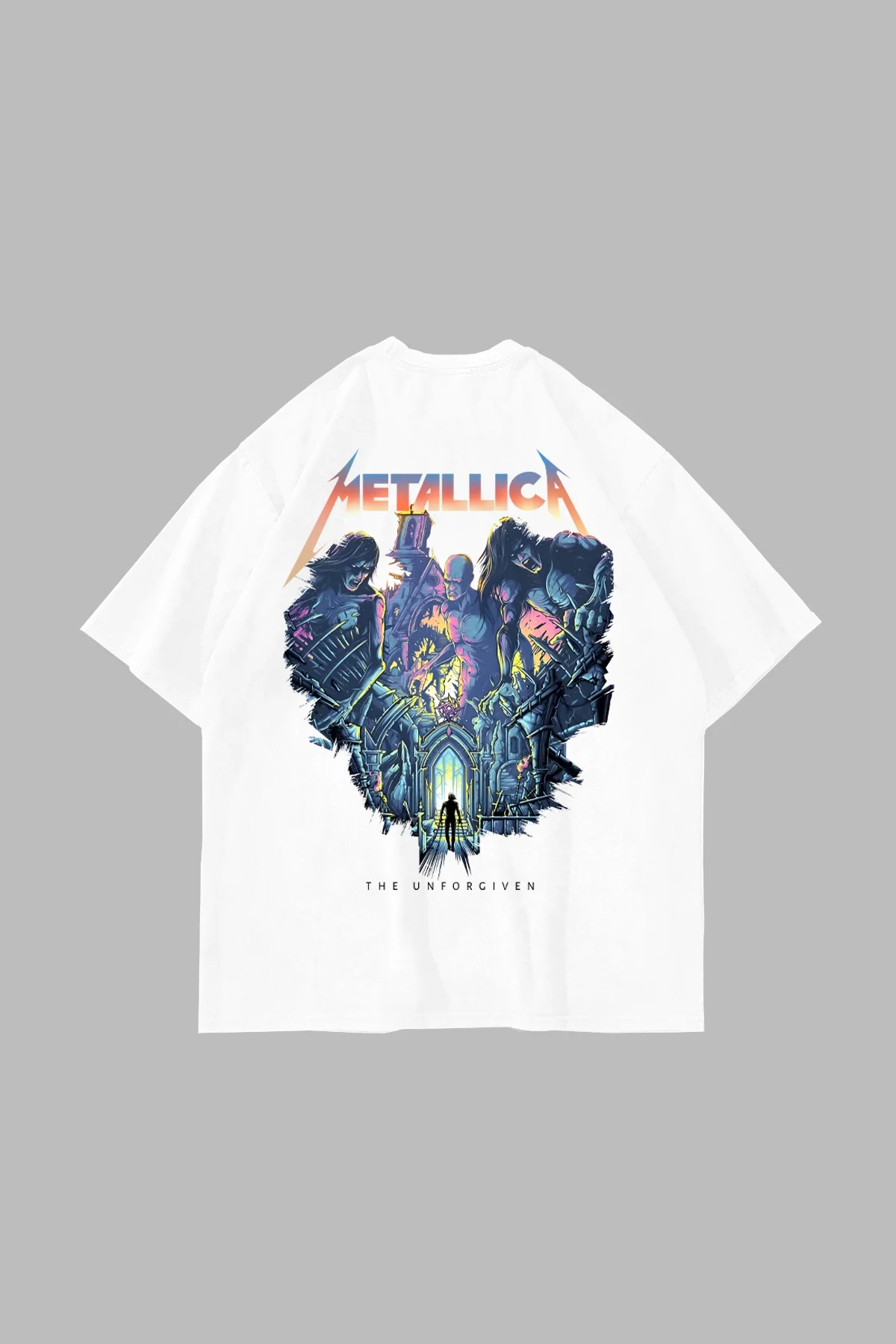 Metallica Unforgiven Baskılı Beyaz Oversize Unisex Tshirt