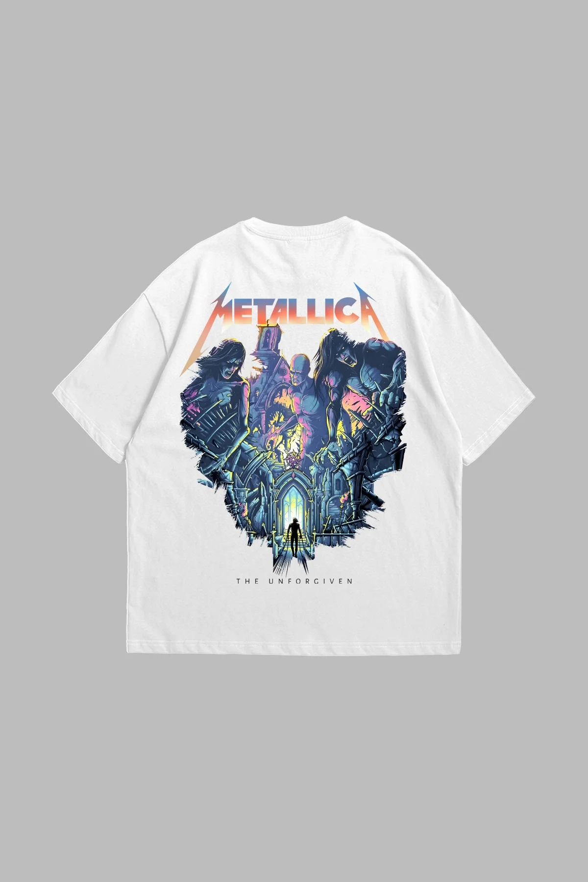 Metallica Unforgiven Baskılı Beyaz Oversize Unisex Tshirt
