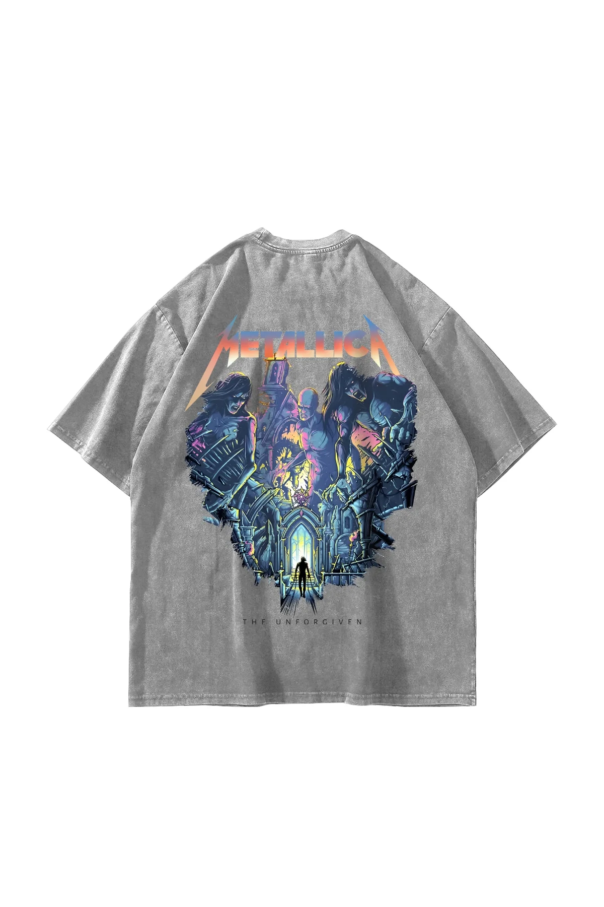 Metallica Unforgiven Baskılı Yıkamalı Beyaz Oversize Unisex Tshirt