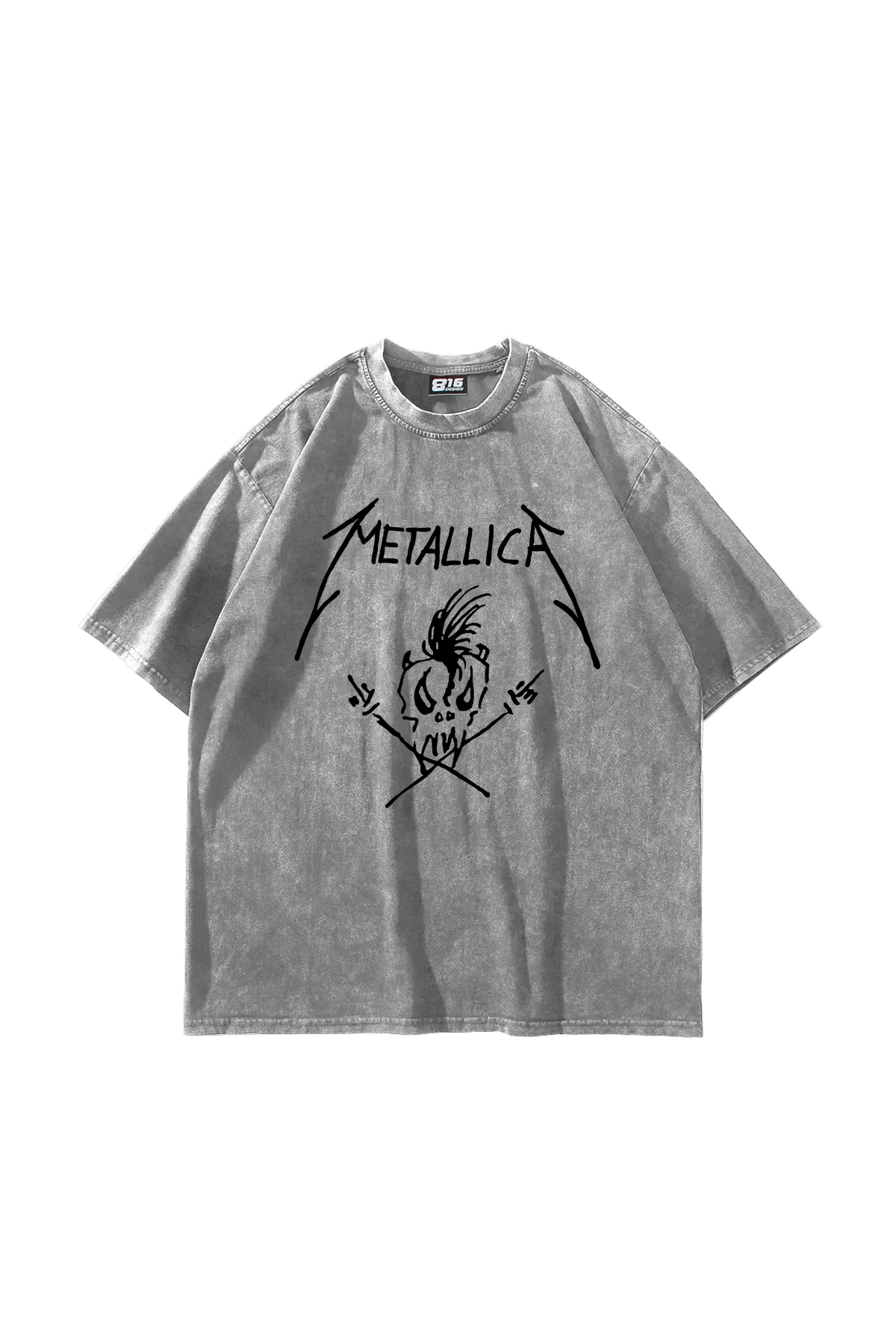 Metallifukinca Baskılı Oversize Unisex Yıkamalı Beyaz Tshirt