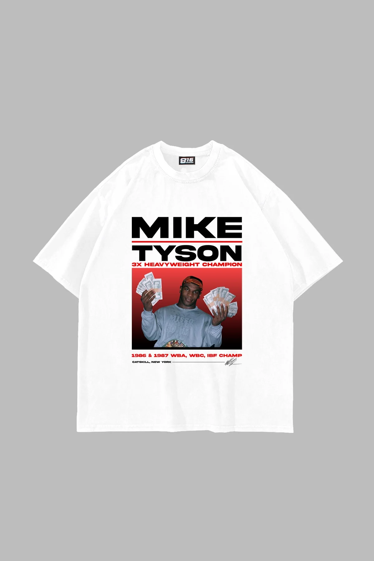 Mike Tyson Baskılı Oversize Unisex Beyaz Tshirt