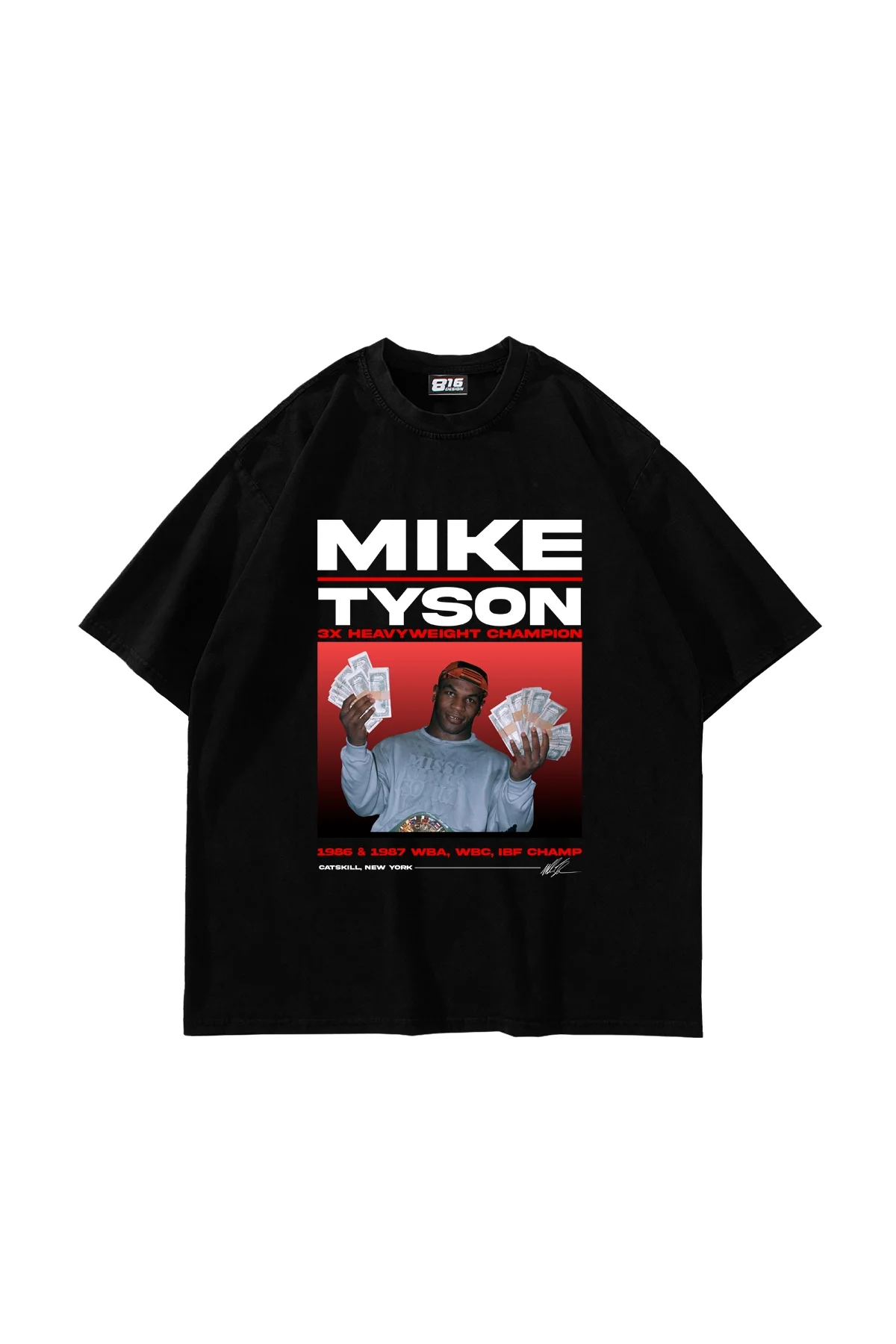 Mike Tyson Baskılı Oversize Unisex Siyah Tshirt