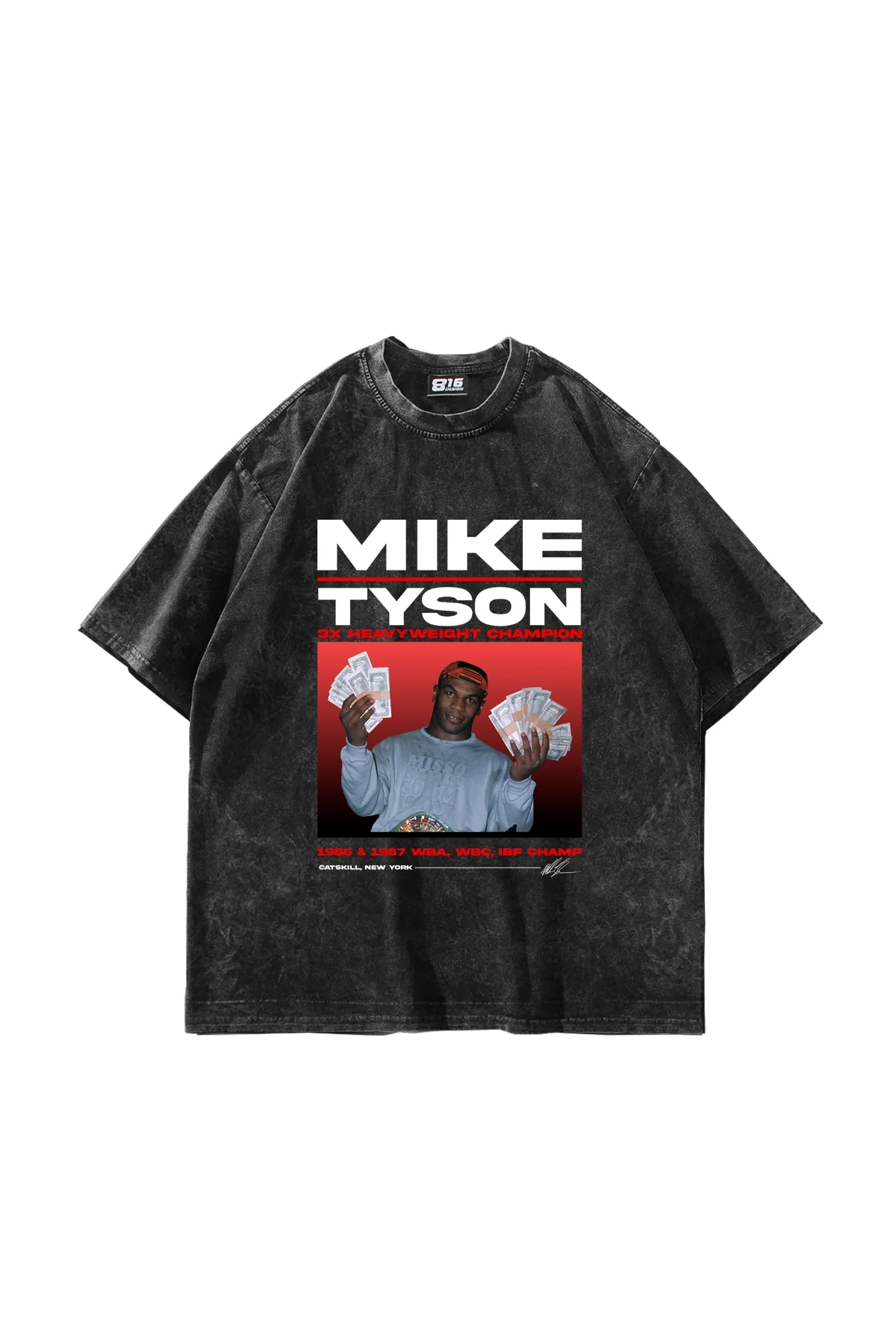 Mike Tyson Baskılı Oversize Unisex Yıkamalı Siyah Tshirt