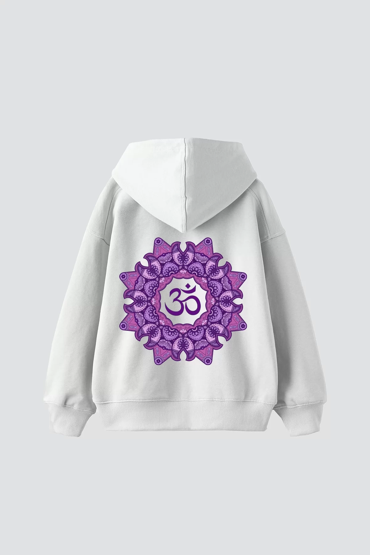 OM Baskılı Unisex Oversize Beyaz Hoodie