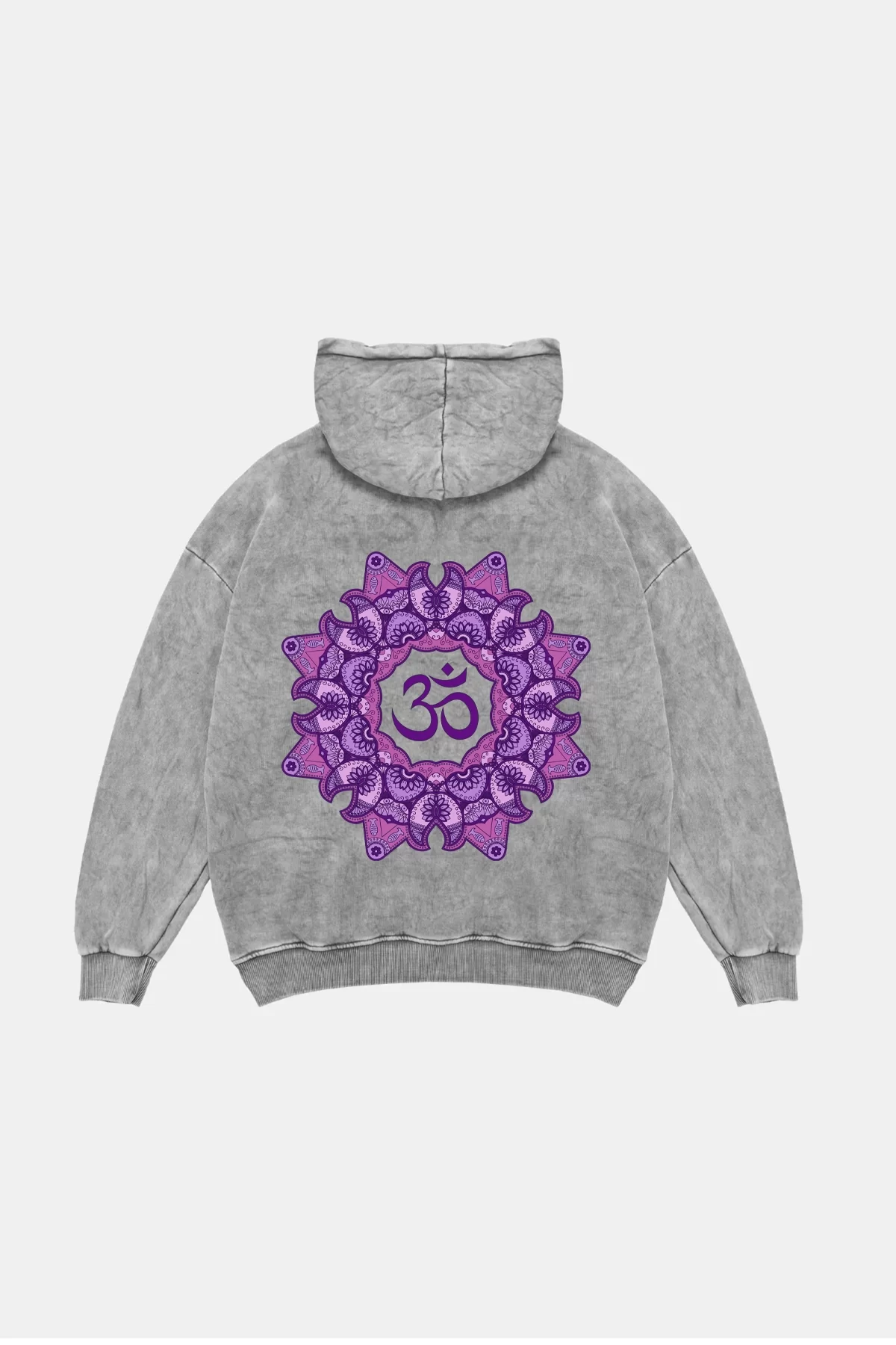 OM Baskılı Unisex Oversize Yıkamalı Beyaz Hoodie