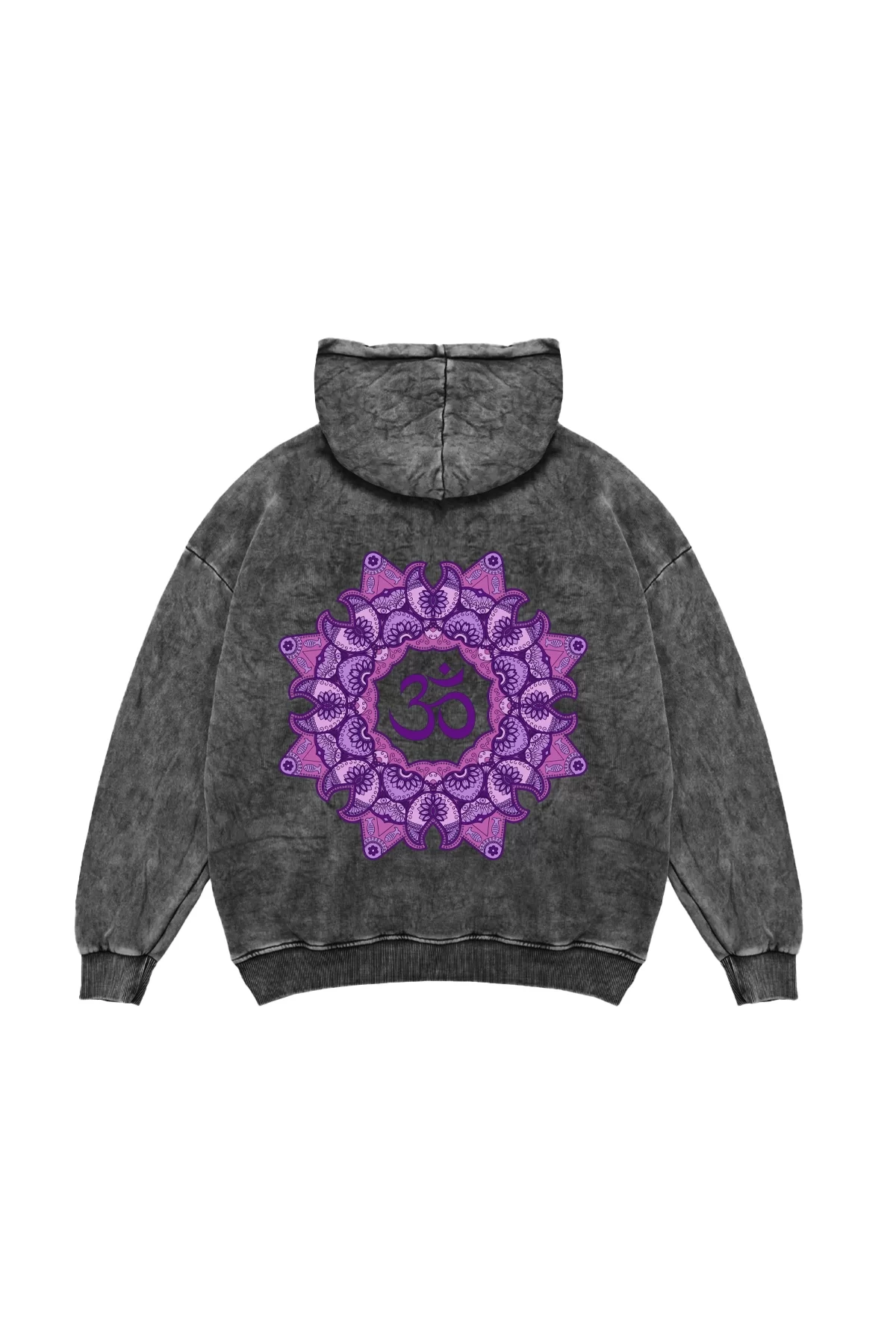 OM Baskılı Unisex Oversize Yıkamalı Siyah Hoodie