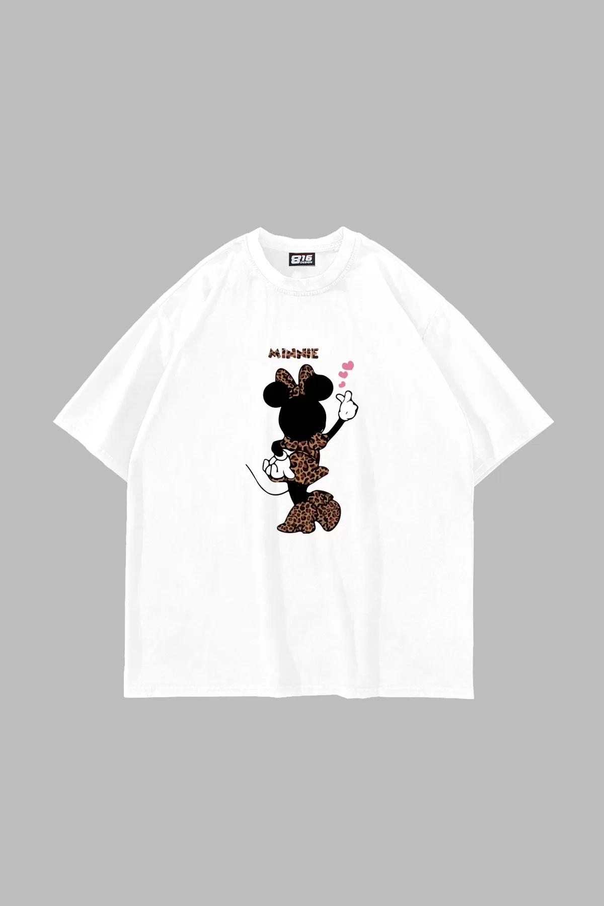 Minnie Baskılı Oversize Unisex Beyaz Tshirt