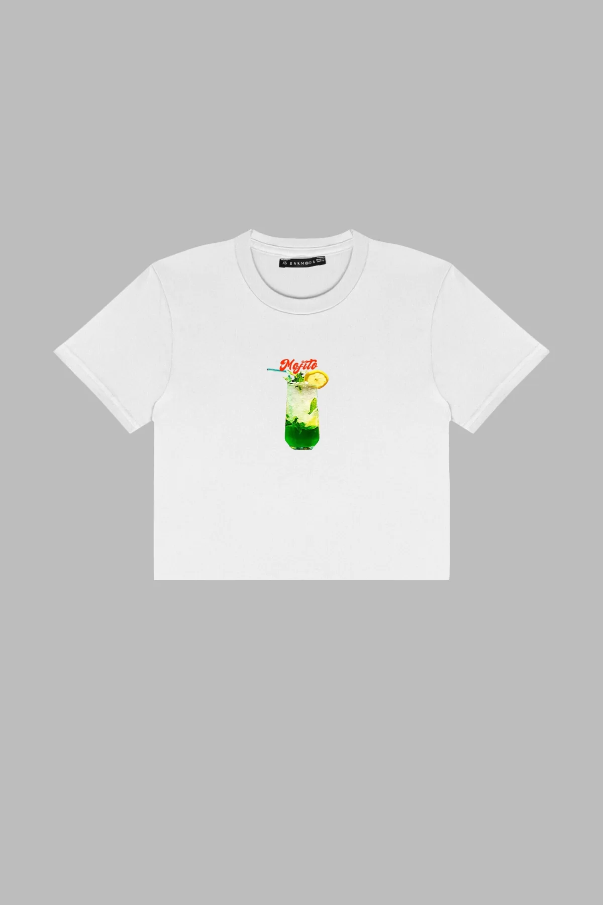 Mojito Baskılı Beyaz Crop Top