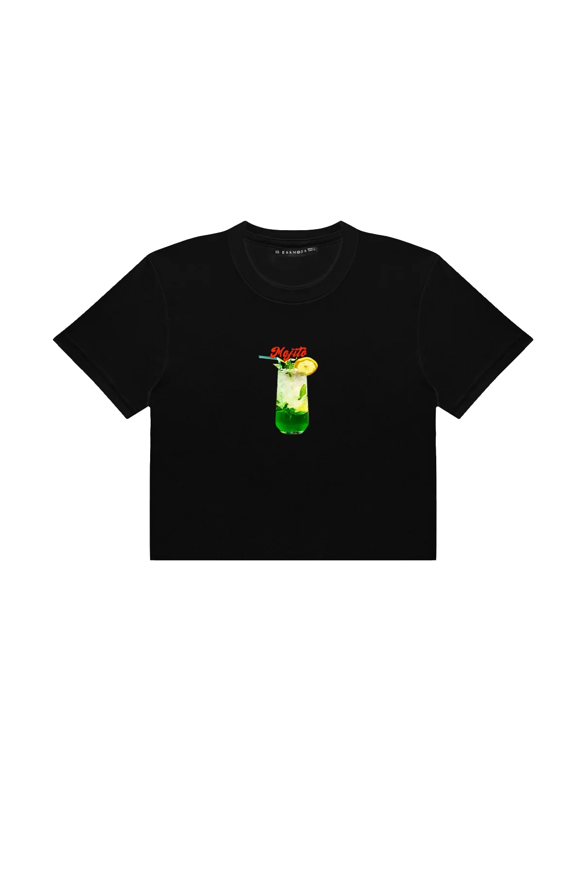 Mojito Baskılı Siyah Crop Top