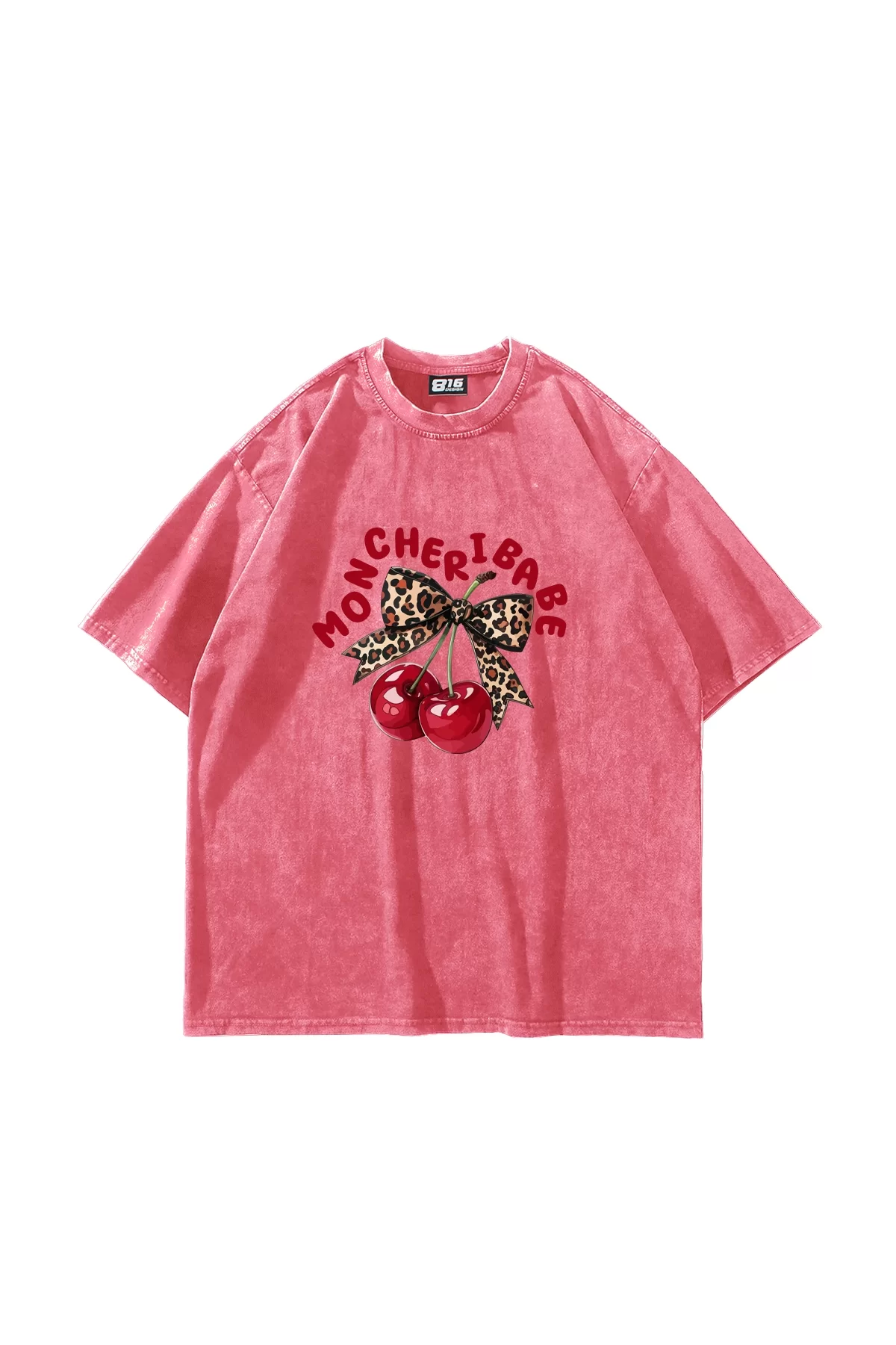 Mon Cherie Baskılı Oversize Unisex Yıkamalı Pembe Tshirt
