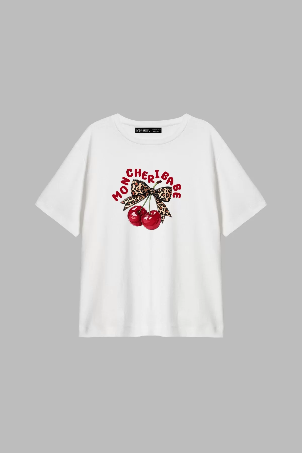 Mon Cherie Baskılı Relaxed Fit Beyaz Kadın Tshirt