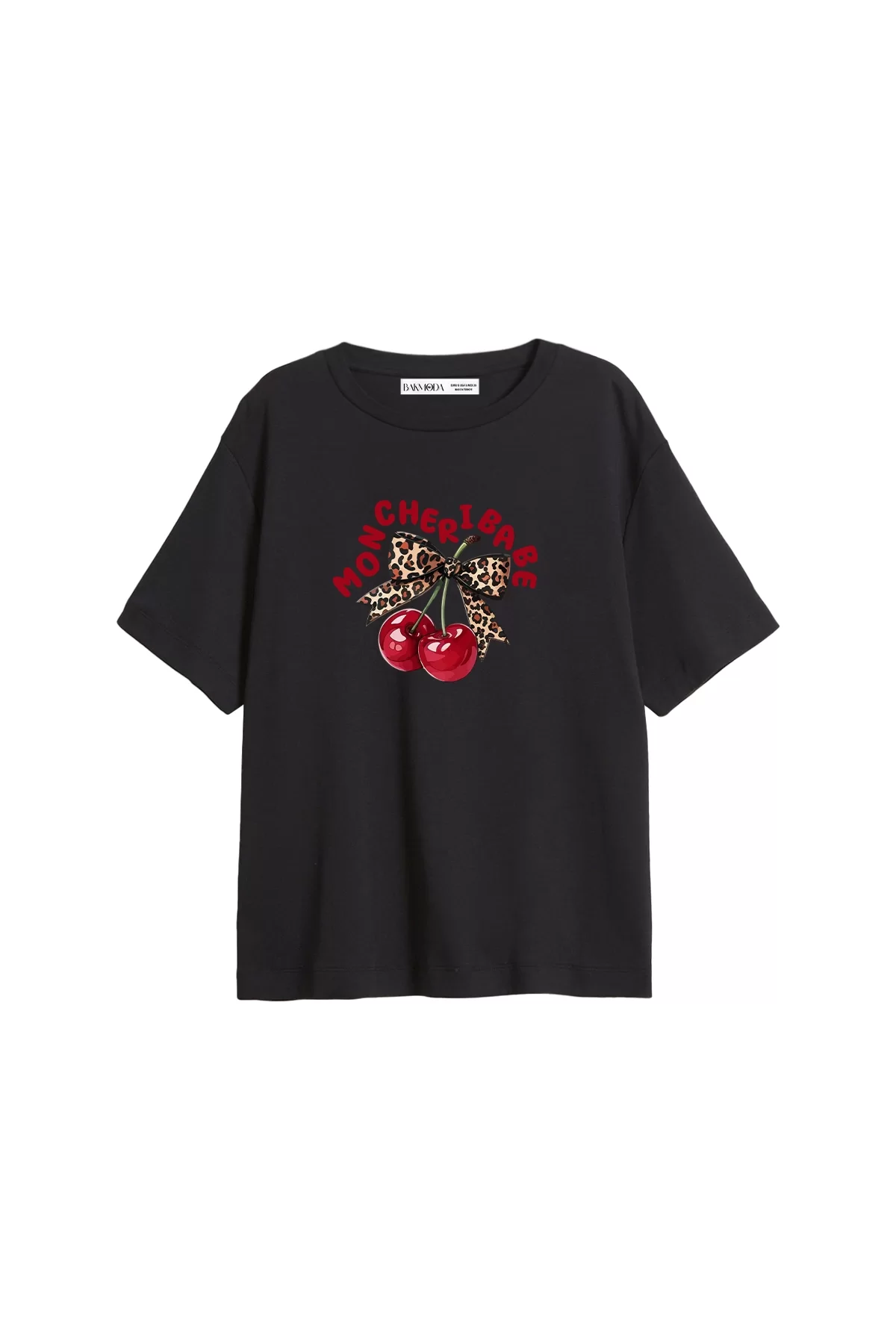 Mon Cherie Baskılı Relaxed Fit Siyah Kadın Tshirt