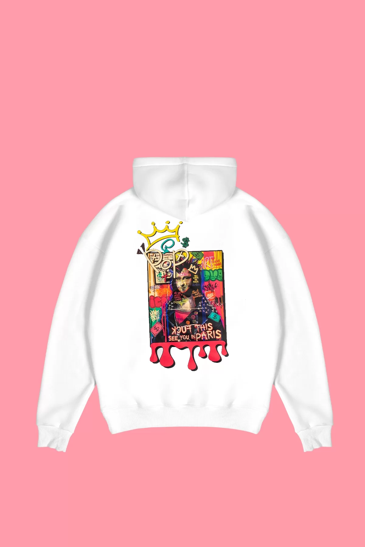 Mona Lisa Pop Art Baskılı Oversize Unisex Beyaz Hoodie