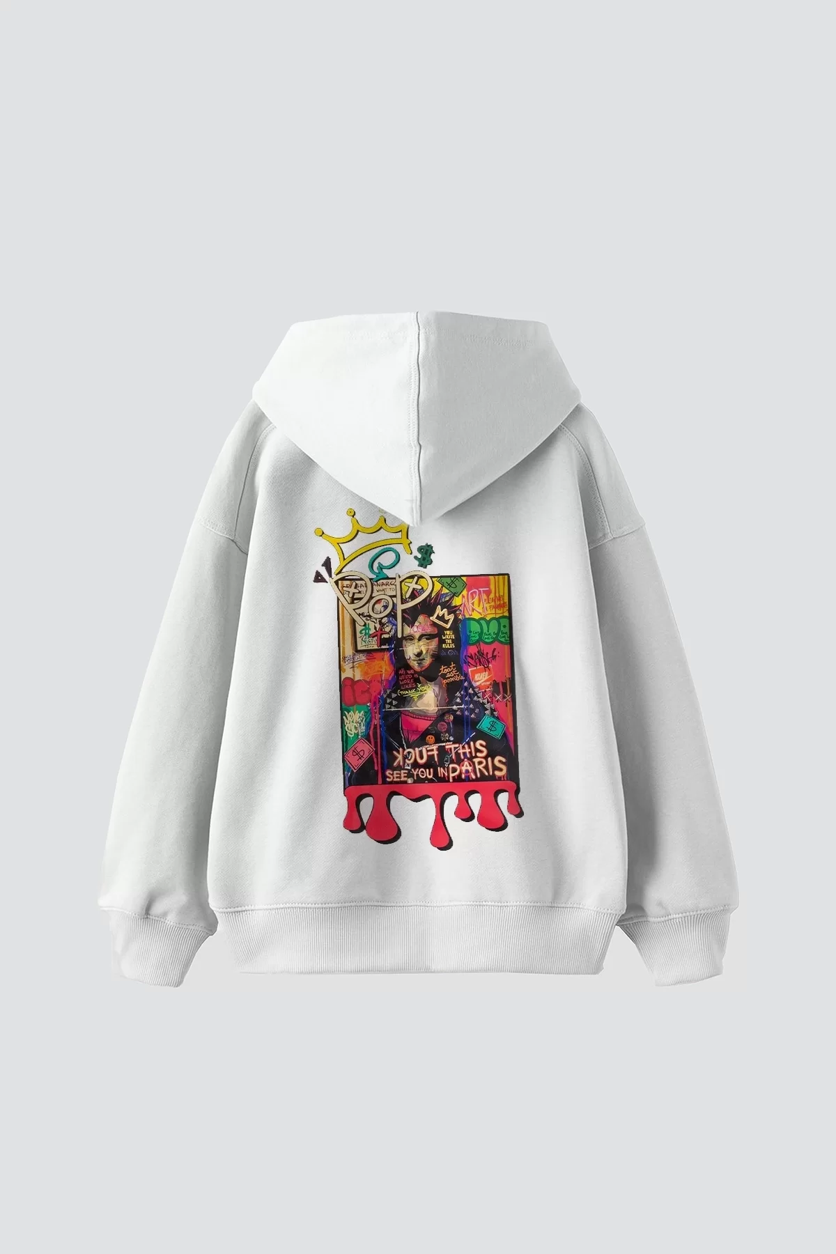 Mona Lisa Pop Art Baskılı Oversize Unisex Beyaz Hoodie