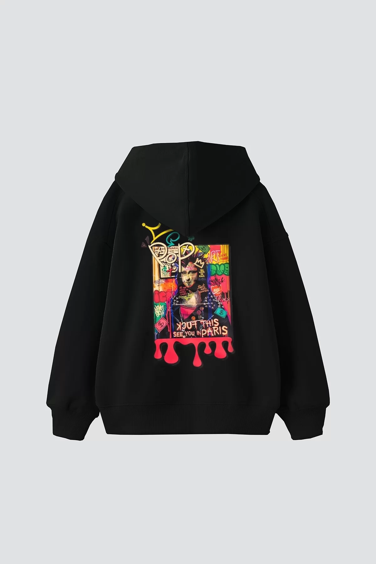 Mona Lisa Pop Art Baskılı Oversize Unisex Siyah Hoodie