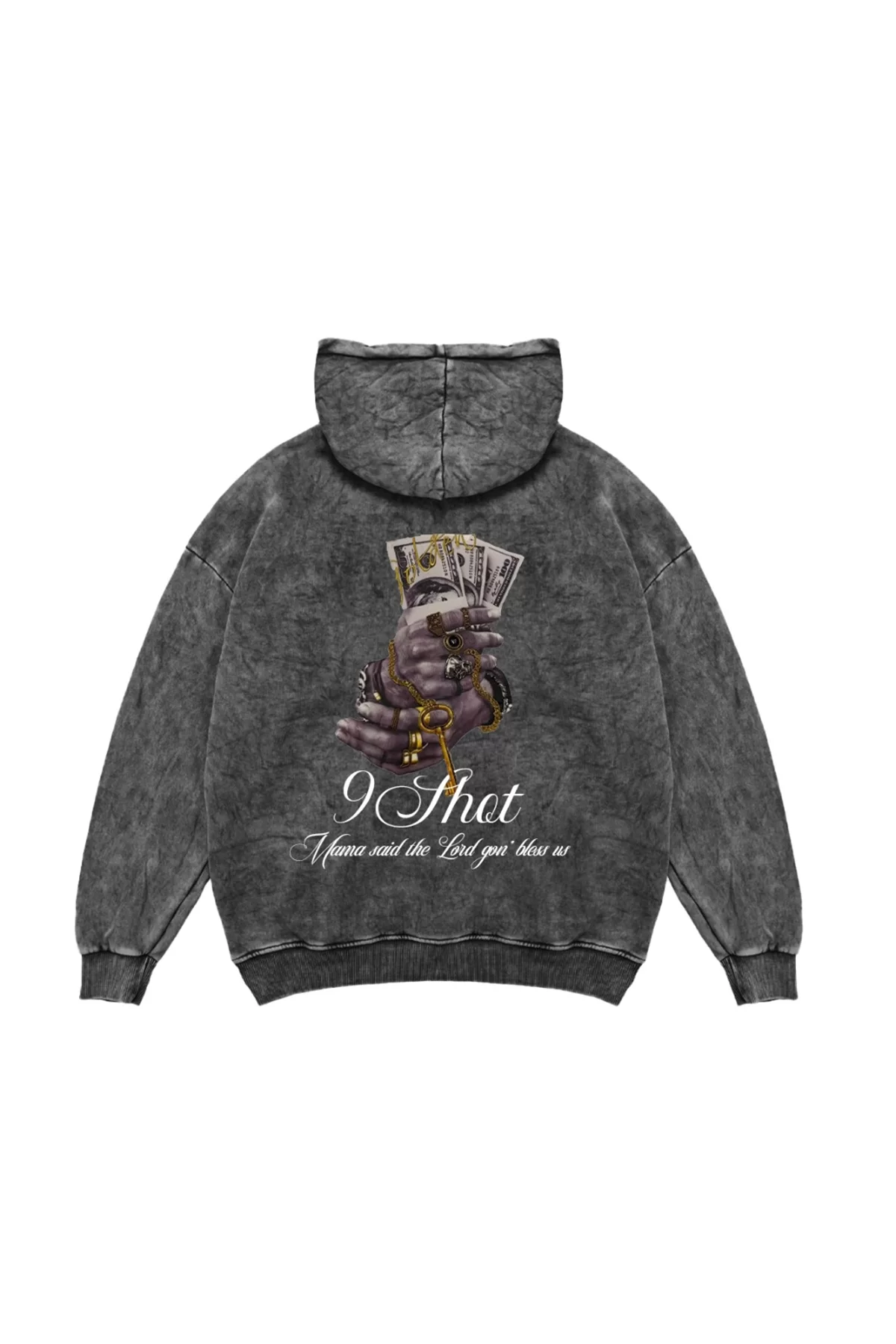 Money Hand Baskılı Oversize Unisex Premium Yıkamalı Siyah Hoodie