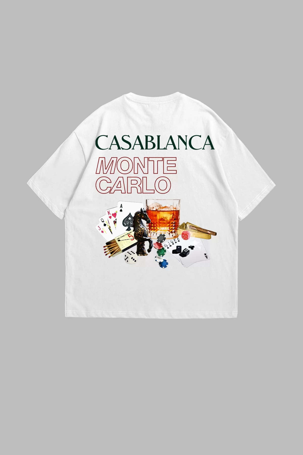 Monte Carlo Baskılı Beyaz Oversize Unisex Tshirt