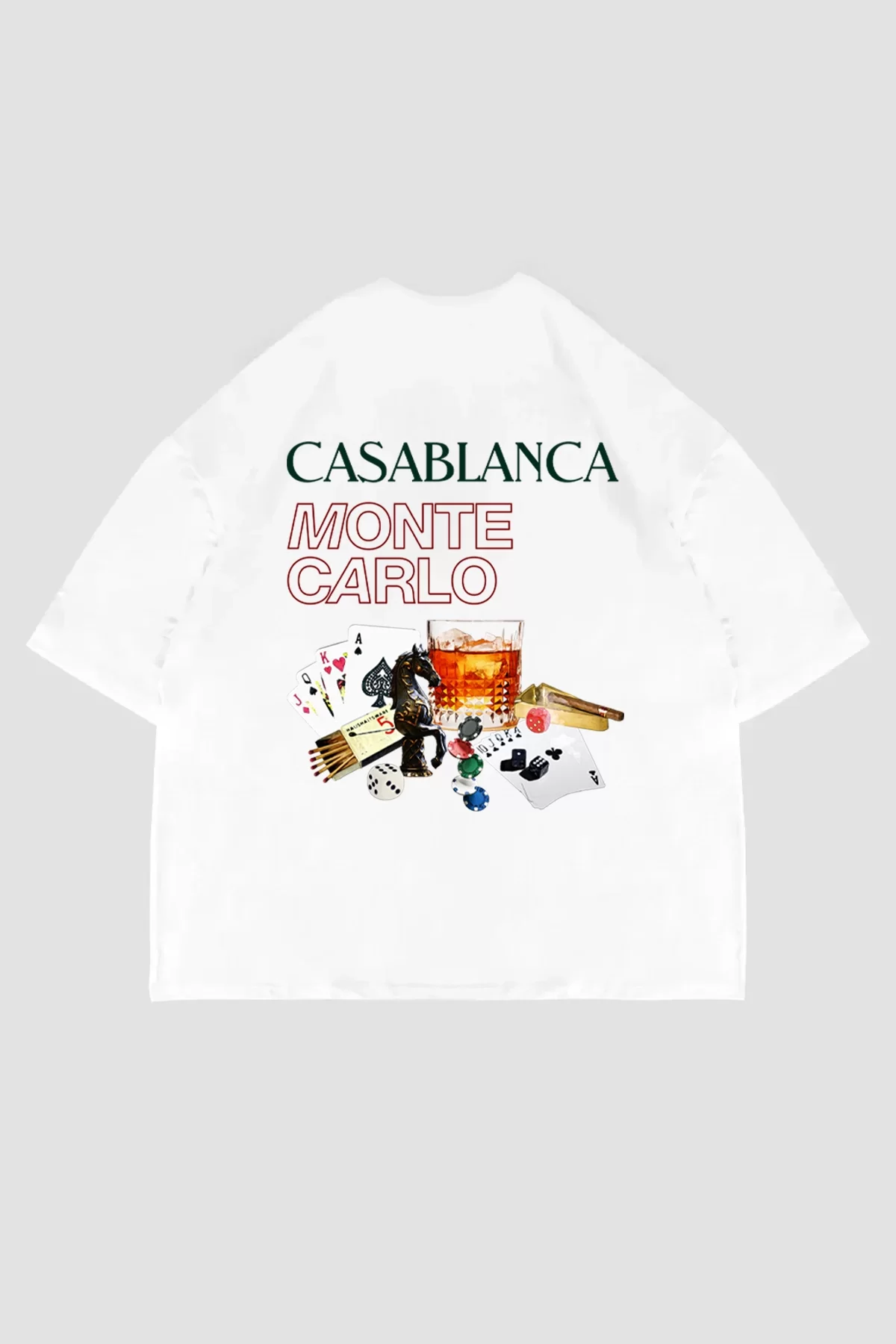 Monte Carlo Baskılı Beyaz Oversize Unisex Tshirt