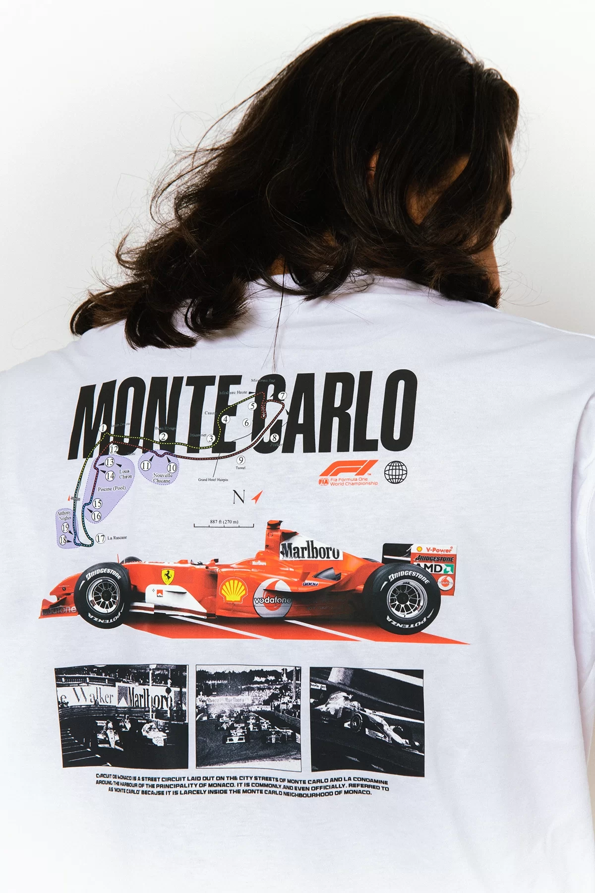 Monte Carlo Car Baskılı Oversize Unisex Premium Beyaz Tshirt