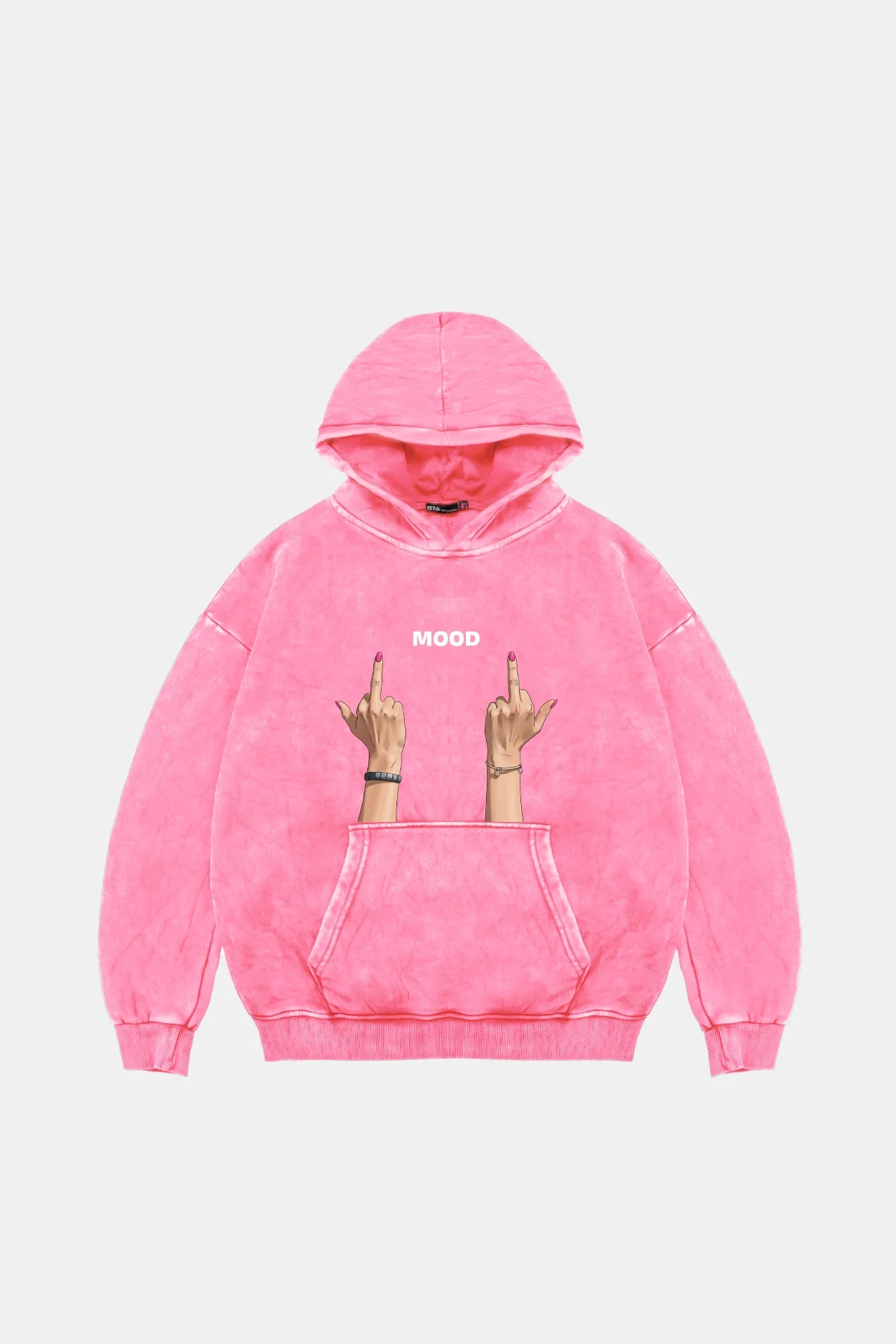 Mood Fu. Baskılı Oversize Unisex Yıkamalı Pembe Hoodie