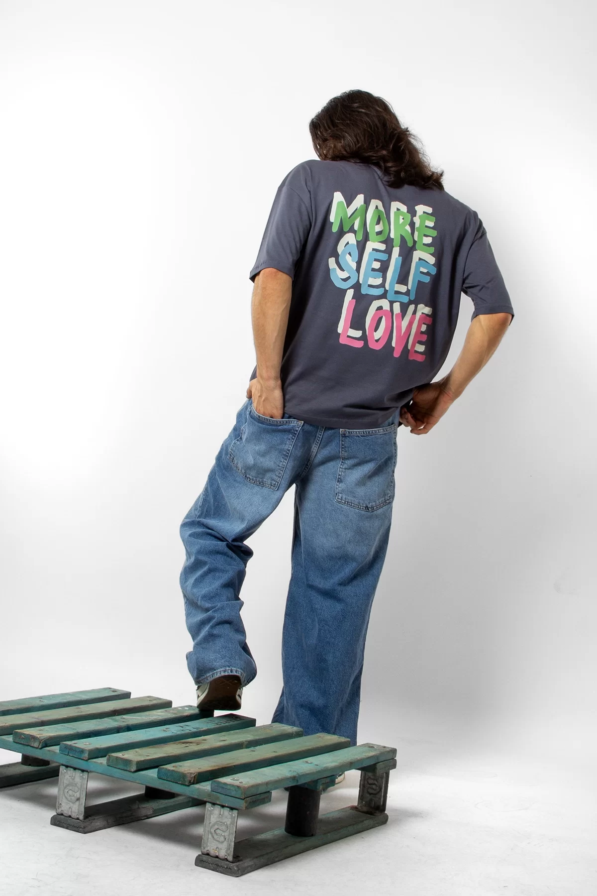 More Self Love Baskılı Oversize Unisex Füme Tshirt