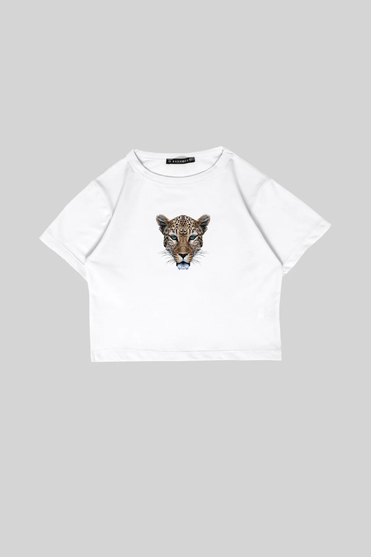 Mosaic Leopar Baskılı Beyaz Crop Top