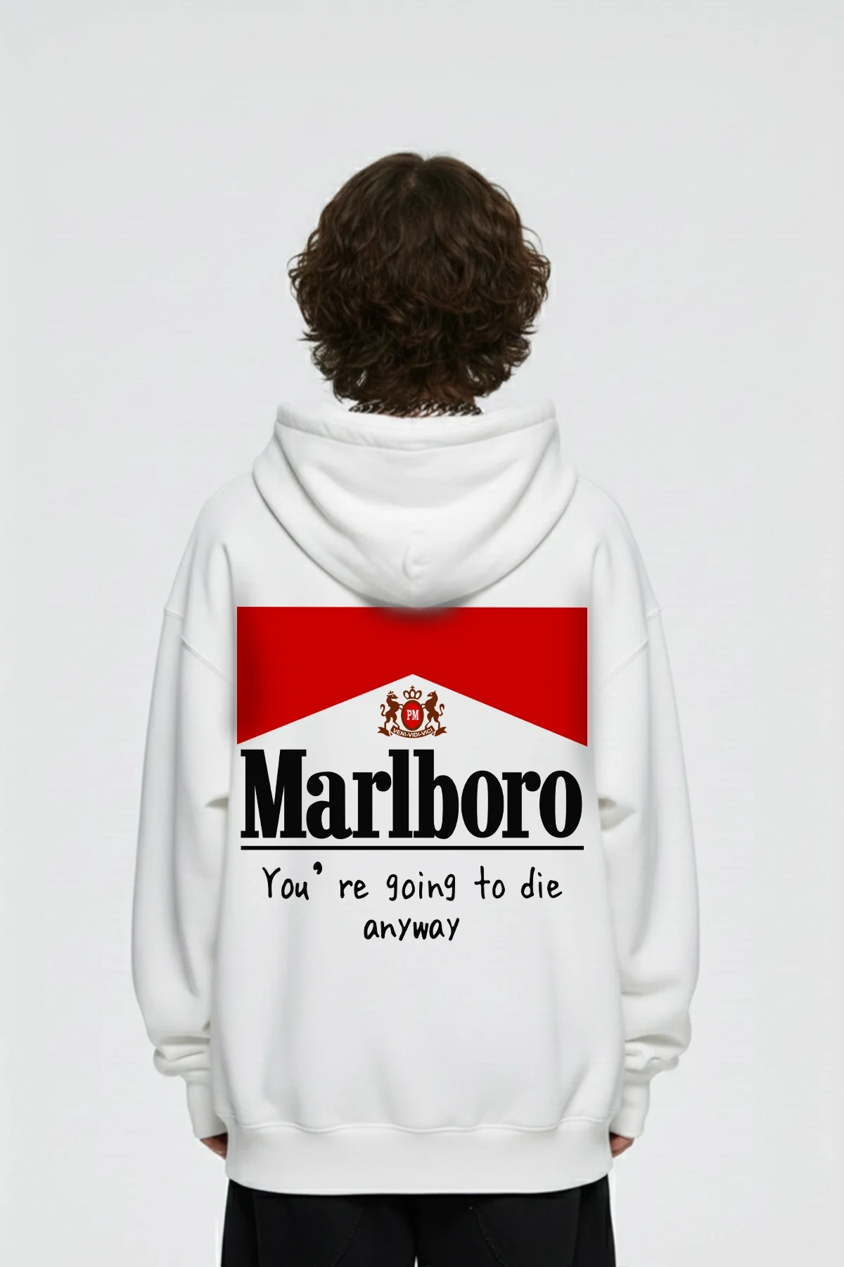 MRL. Baskılı Oversize Unisex Beyaz Hoodie