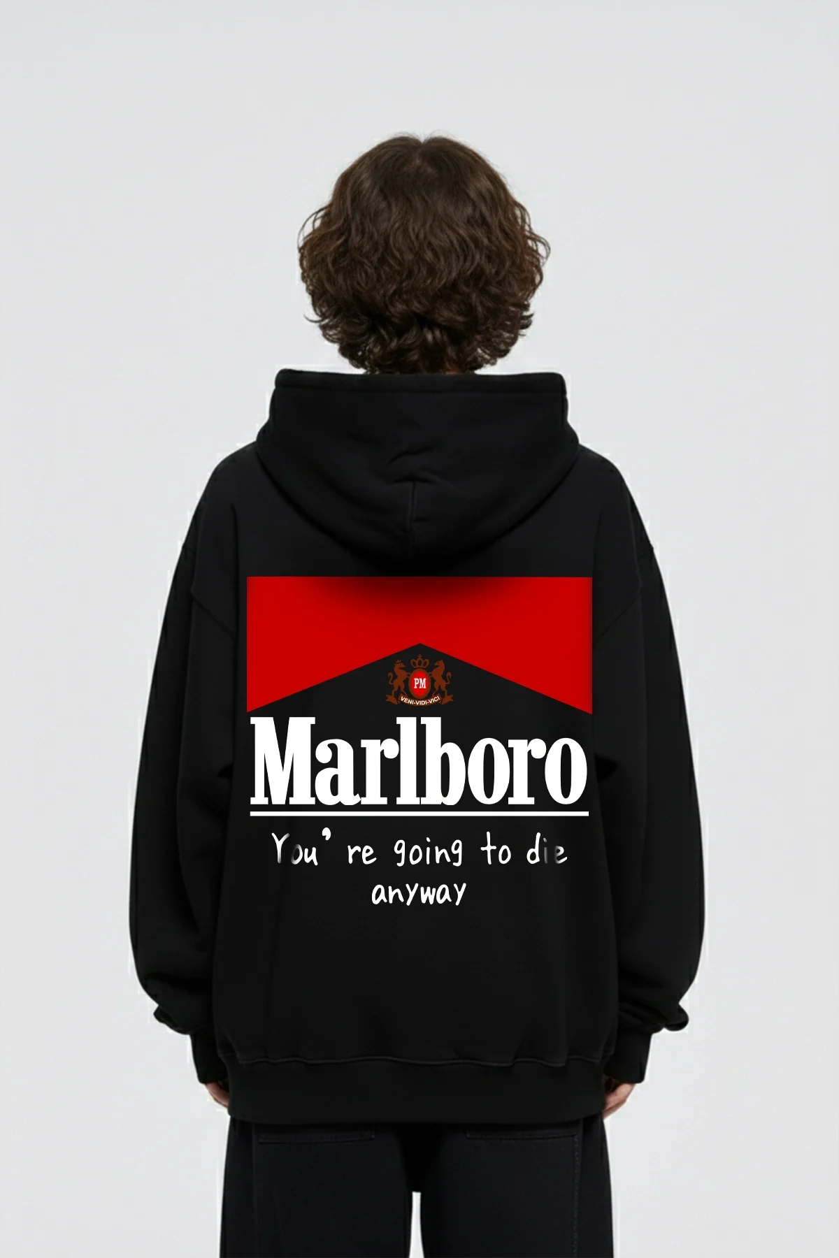 MRL. Baskılı Oversize Unisex Siyah Hoodie