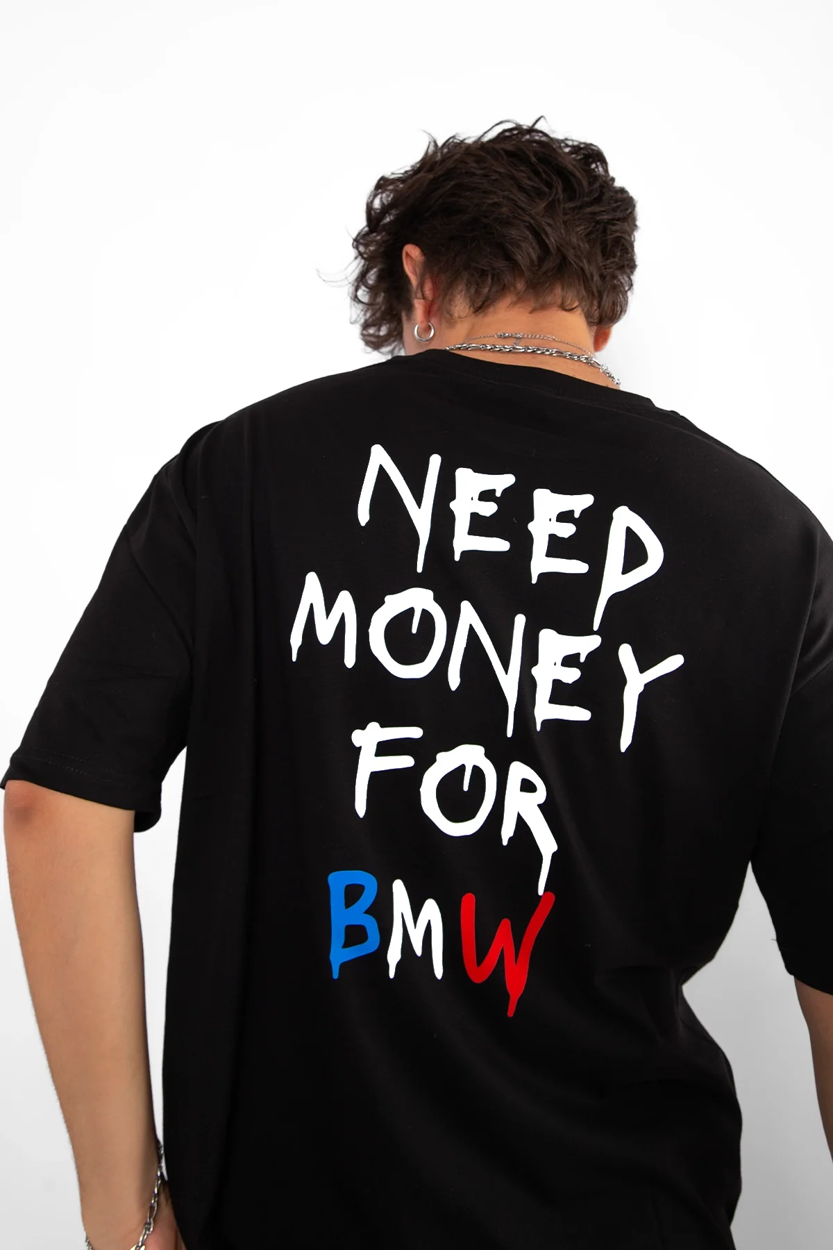 Need Money For Bmw Baskılı Oversize Unisex Siyah Tshirt