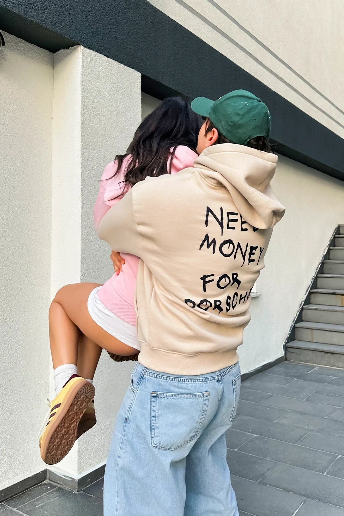 Need Money for Porsche Baskılı Oversize Unisex Bej Hoodie