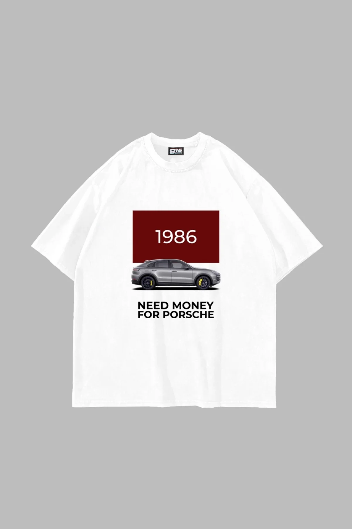 V2 Need Money For Porsche Baskılı Oversize Unisex Beyaz Tshirt