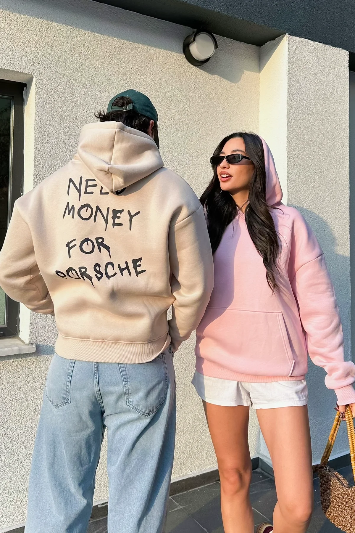 Need Money for Porsche Baskılı Oversize Unisex Pembe Hoodie