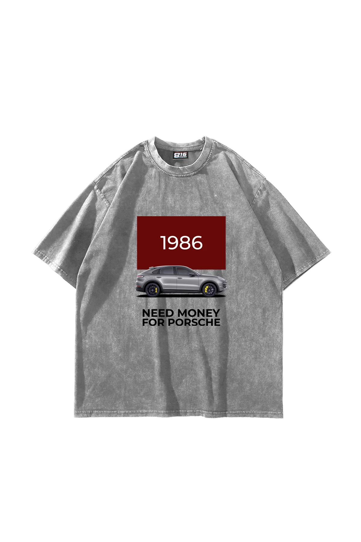 V2 Need Money For Porsche Baskılı Oversize Unisex Yıkamalı Beyaz Tshirt