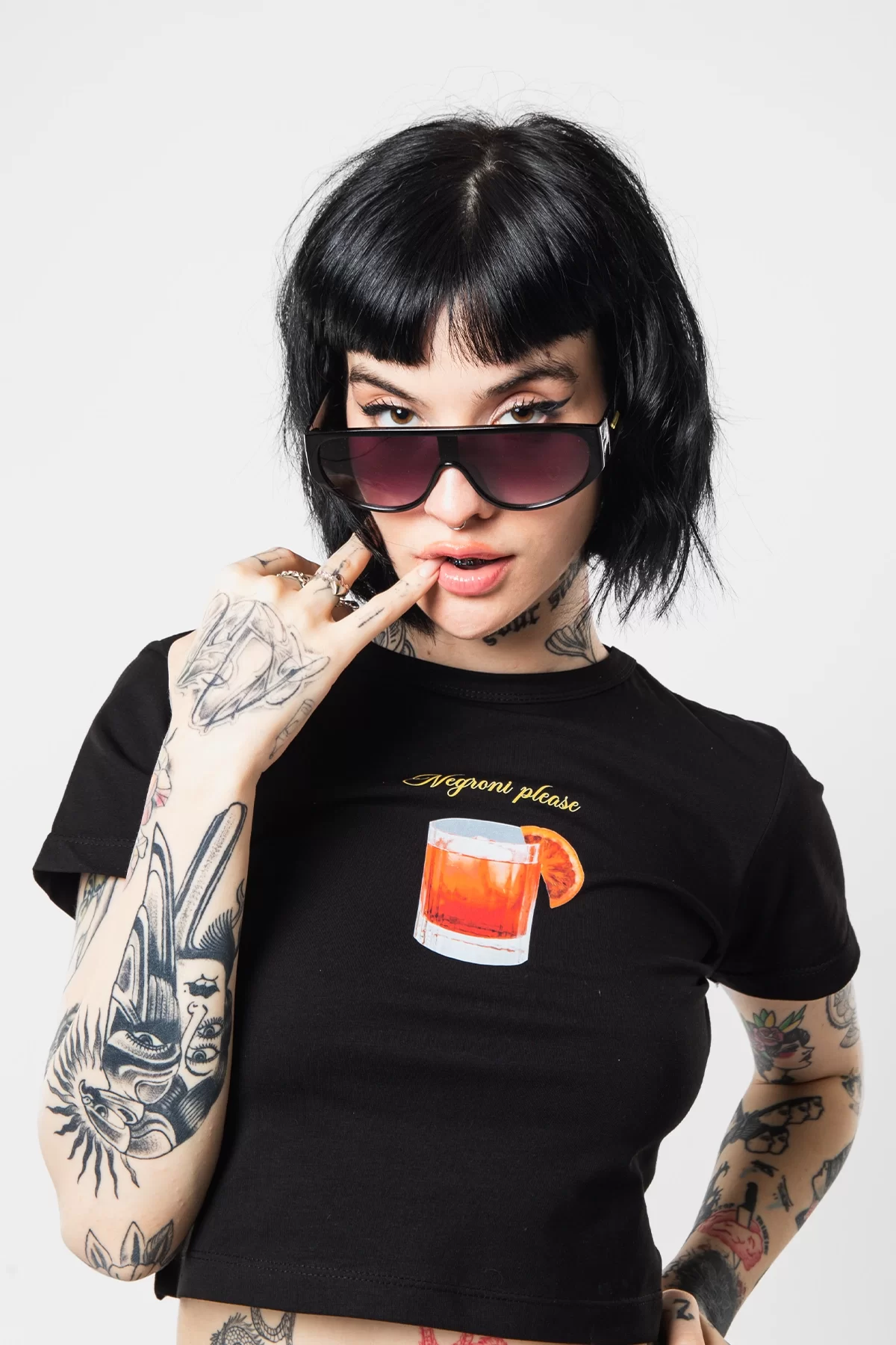 Negroni Baskılı Siyah Crop Top