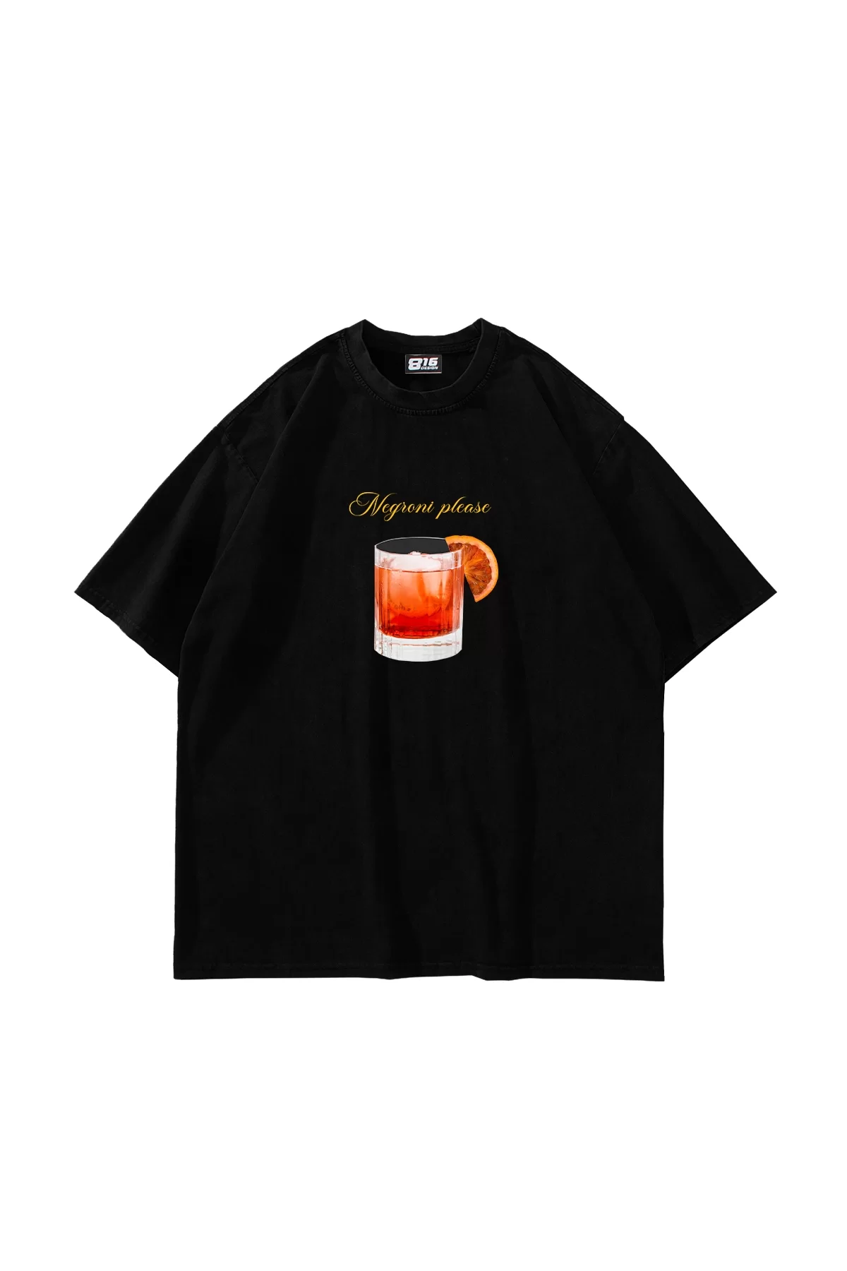 Negroni Please Baskılı Siyah Oversize Unisex Tshirt