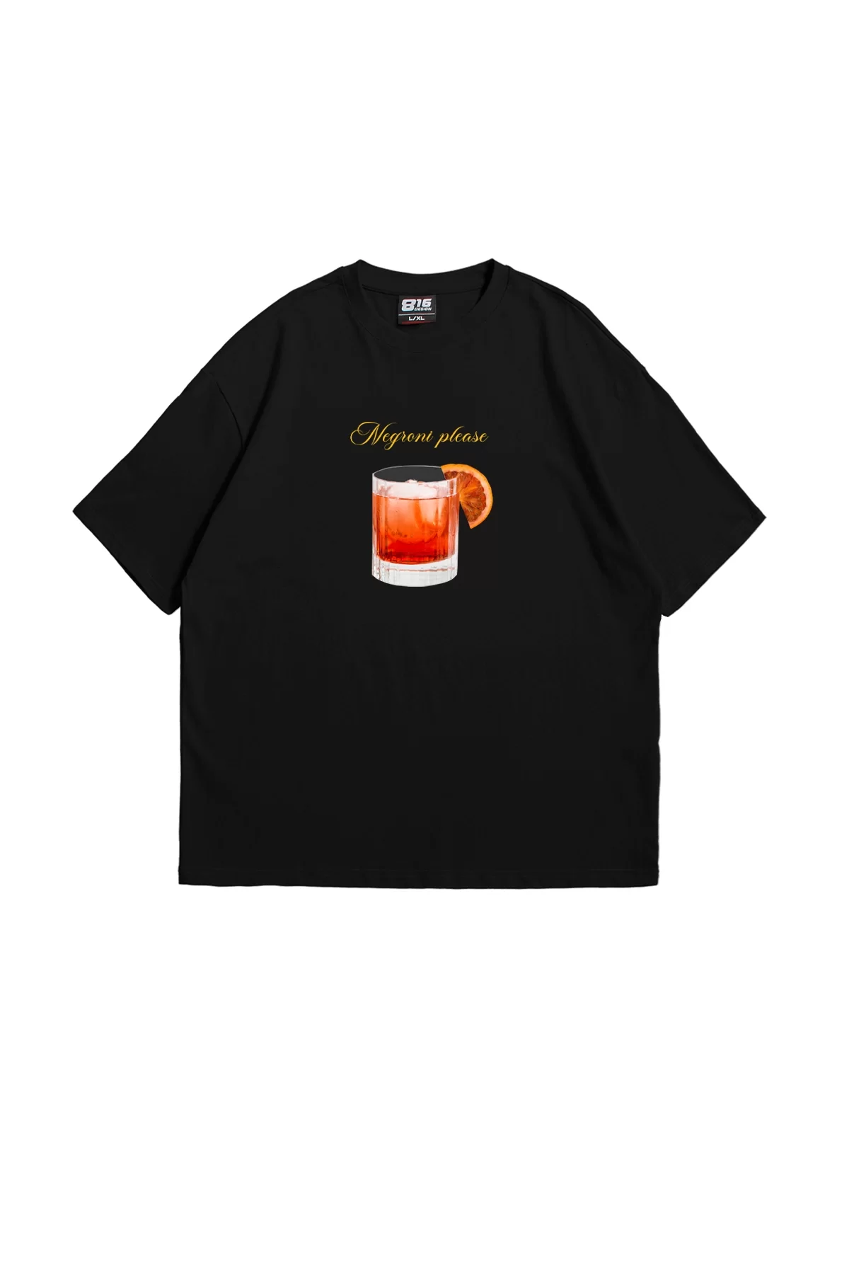 Negroni Please Baskılı Siyah Oversize Unisex Tshirt