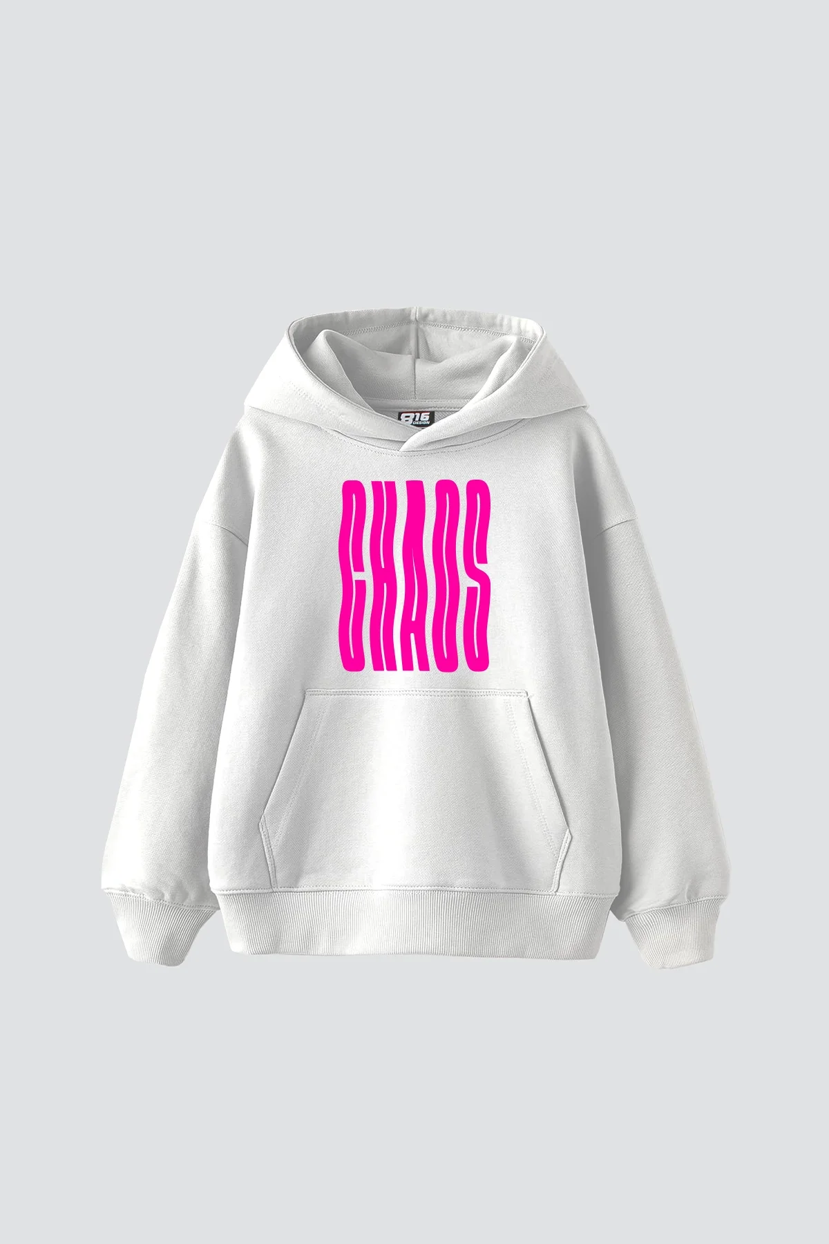 Neon Chaos Baskılı Oversize Unisex Beyaz Hoodie