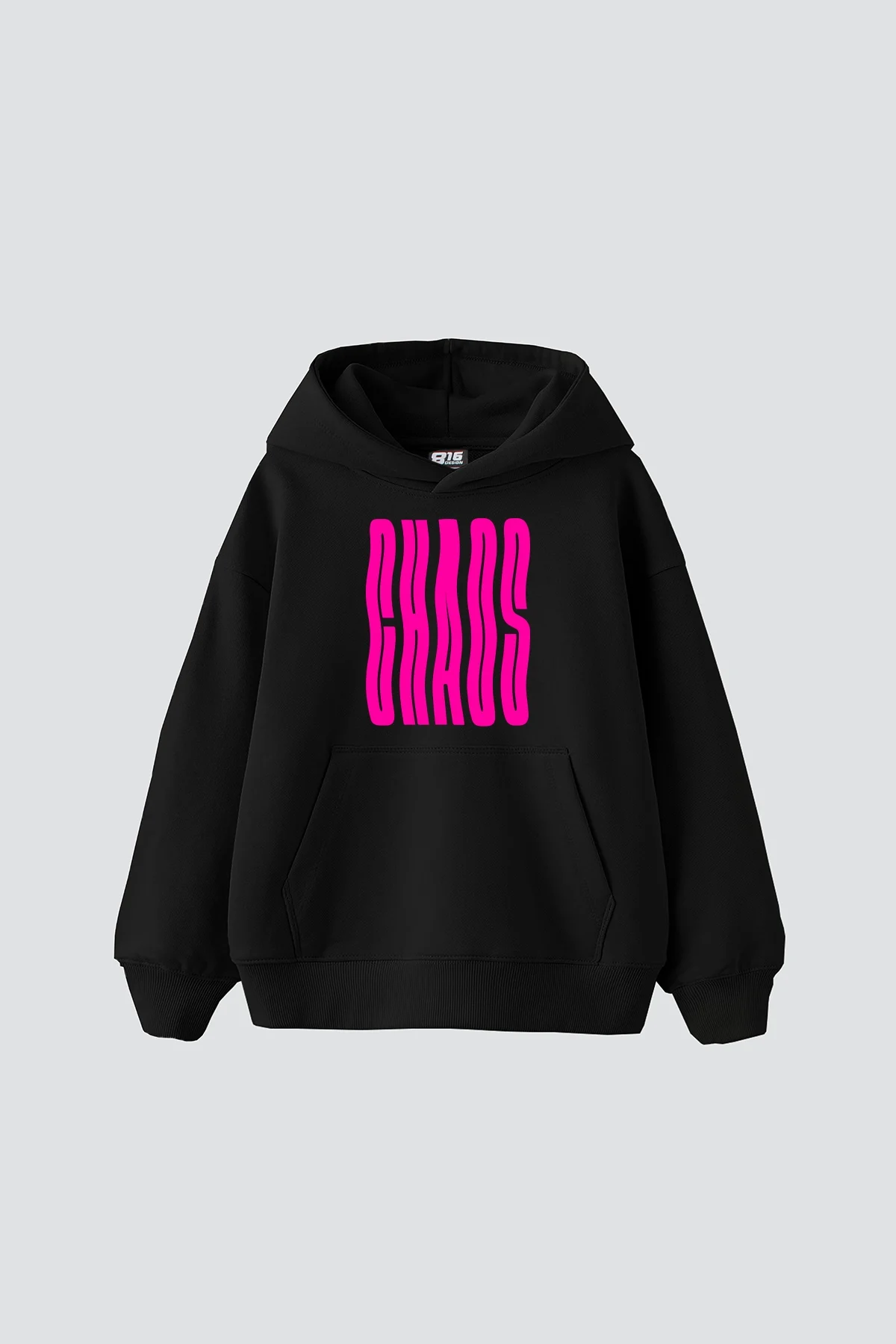Neon Chaos Baskılı Oversize Unisex Siyah Hoodie