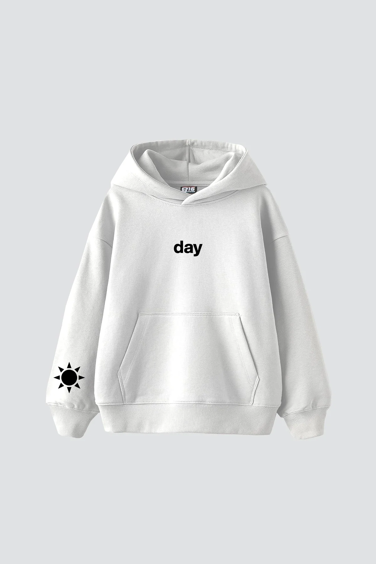 Day Night Baskılı Oversize Unisex Beyaz Hoodie