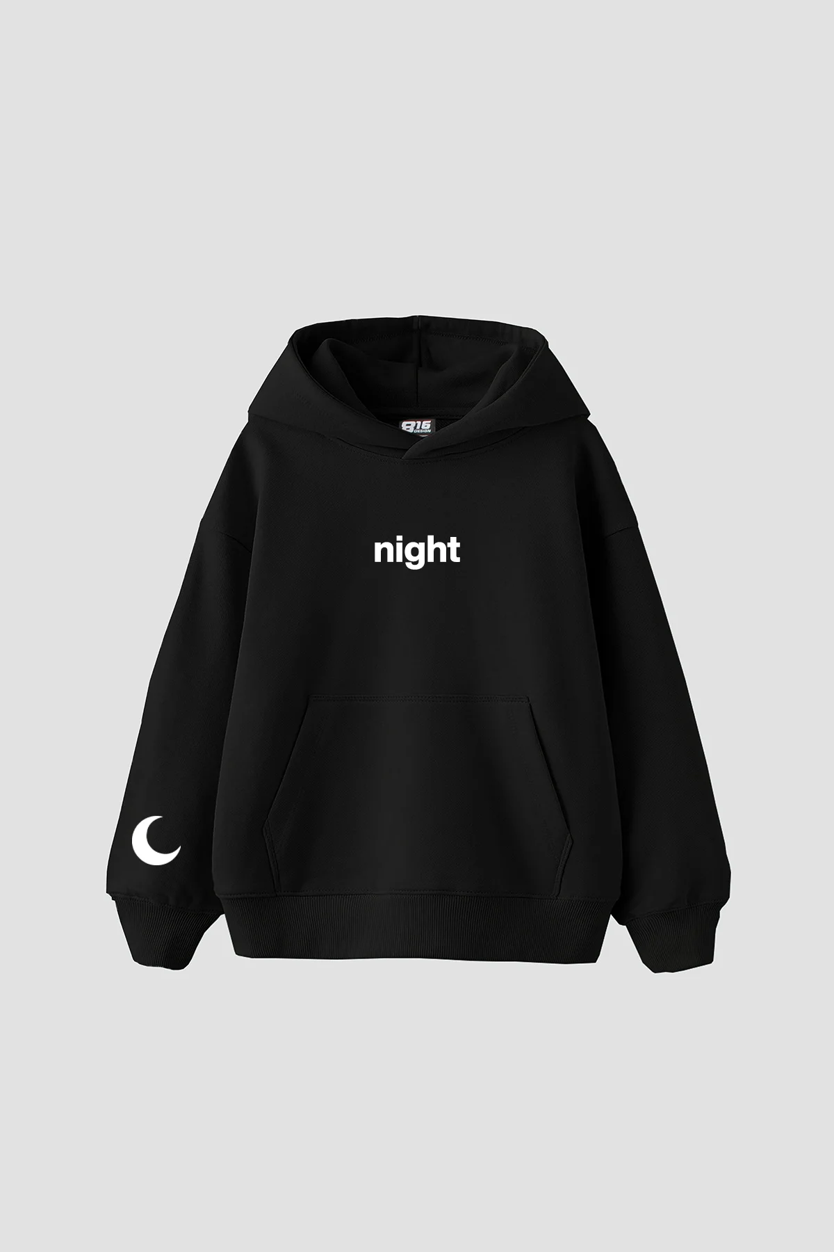 Day Night Baskılı Oversize Unisex Siyah Hoodie
