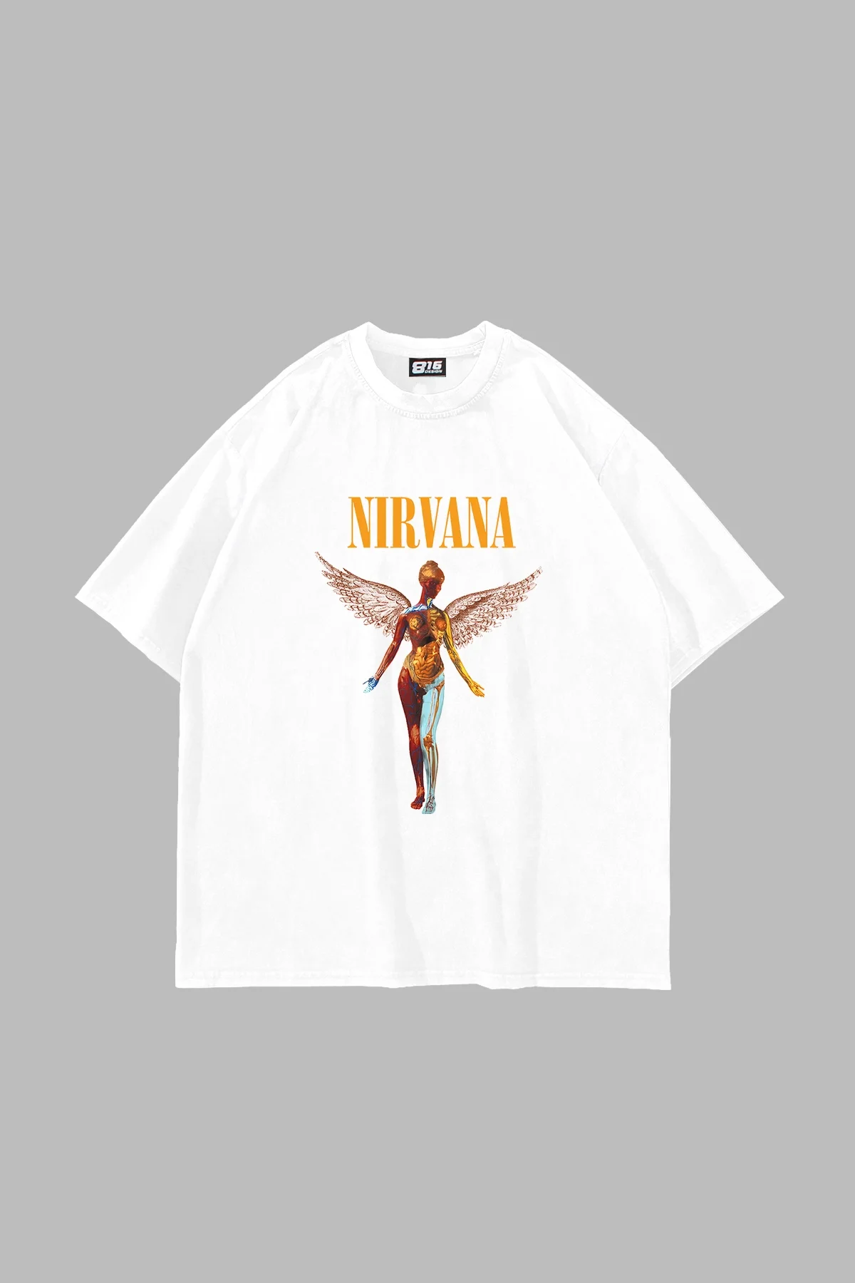 Nirvana Angel Baskılı Oversize Unisex Beyaz Tshirt