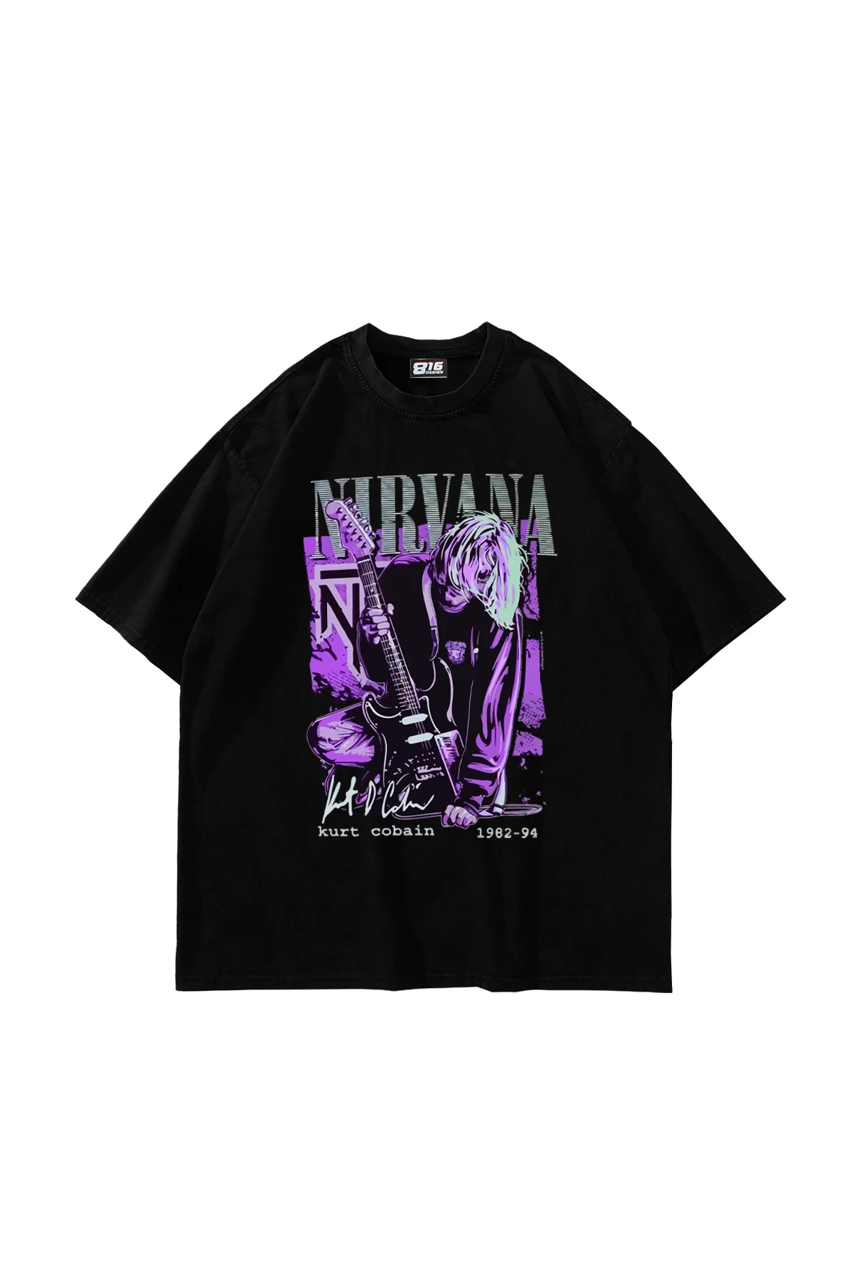 Nirvana Kurt Cobain Baskılı 24/1 Oversize Unisex Siyah Tshirt