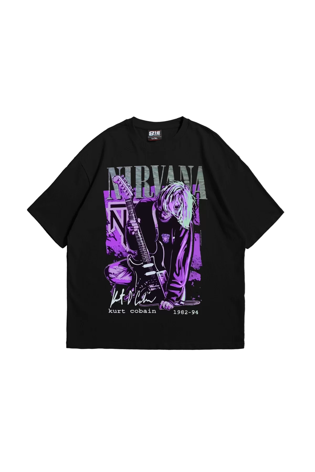 Nirvana Kurt Cobain Baskılı 24/1 Oversize Unisex Siyah Tshirt