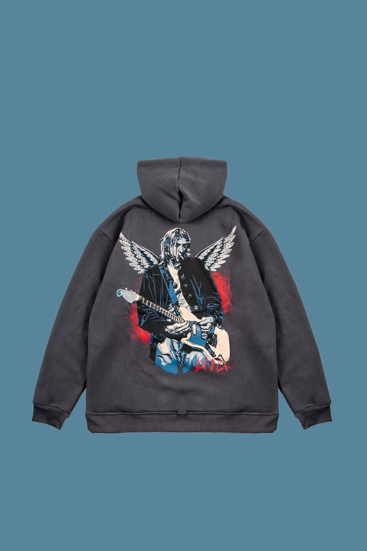 Nirvana Kurt Cobain Sırt Baskılı Regular Fit Unisex Gri Hoodie