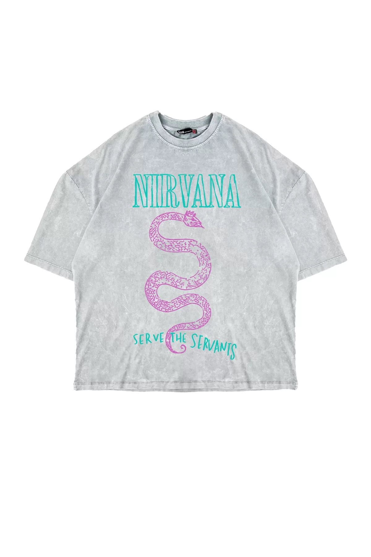 Nirvana Serve The Servants Baskılı Yıkamalı Beyaz Oversize Unisex Tshirt