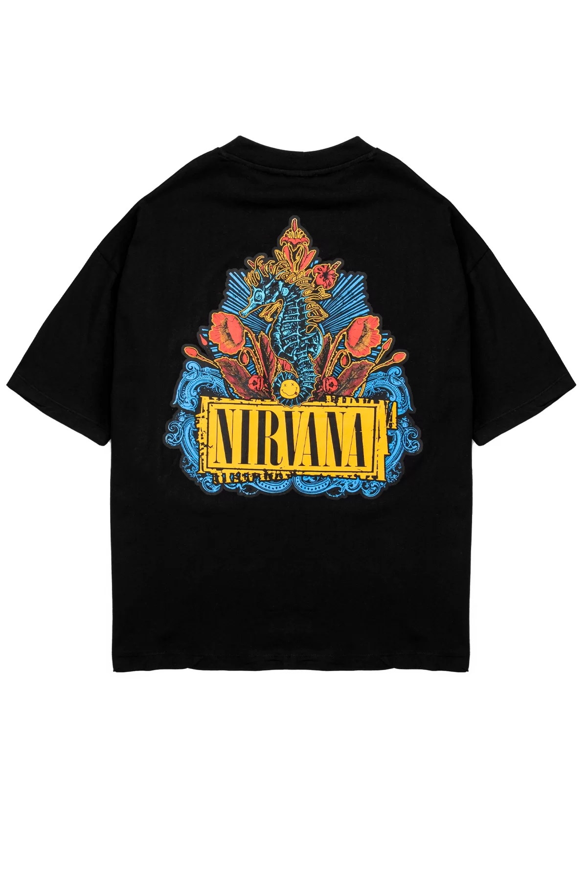 Nirvana Sırt Baskılı Oversize Unisex Siyah Tshirt