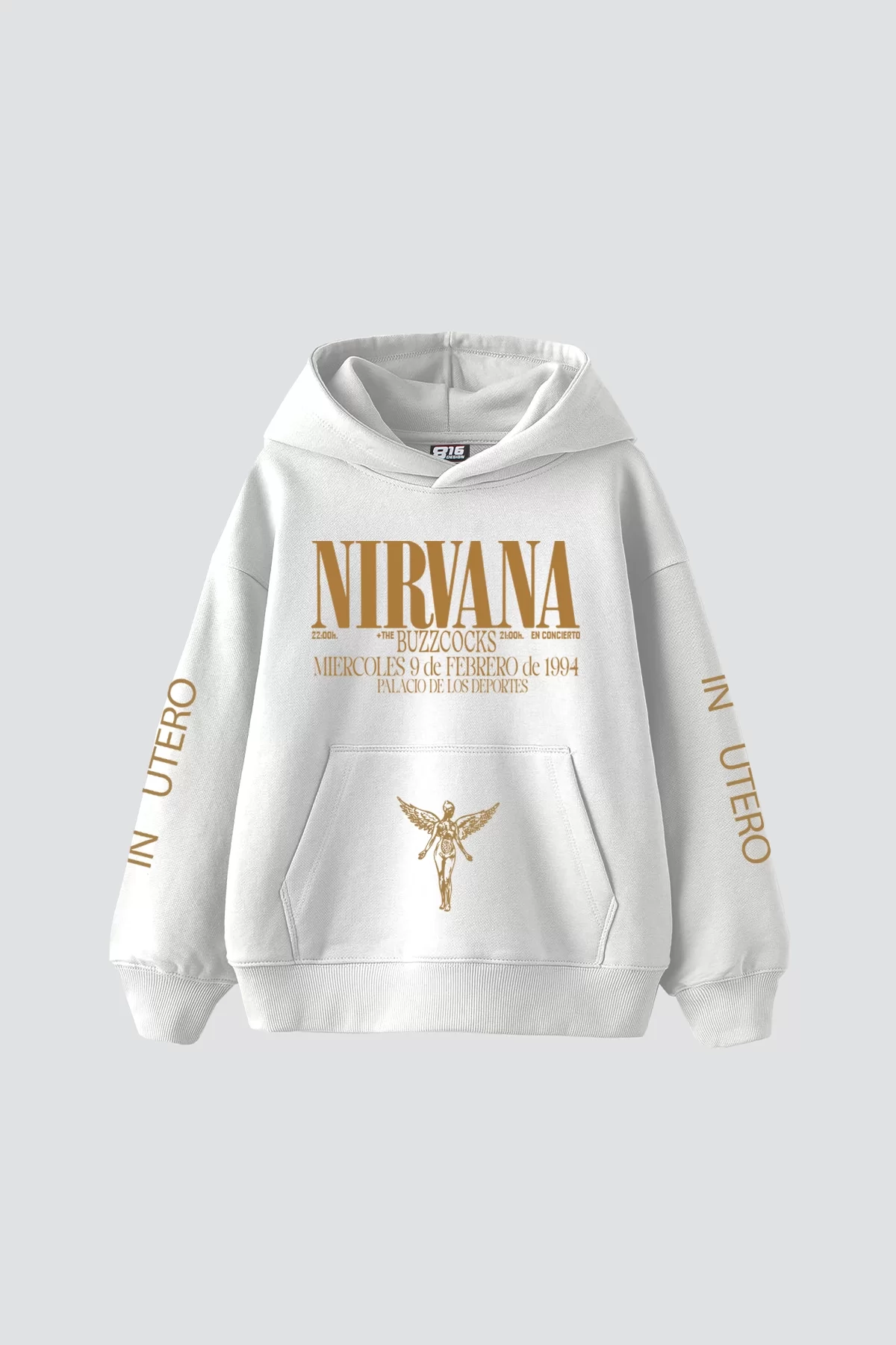 Nirvana Sırt Baskılı Unisex Oversize Beyaz Hoodie