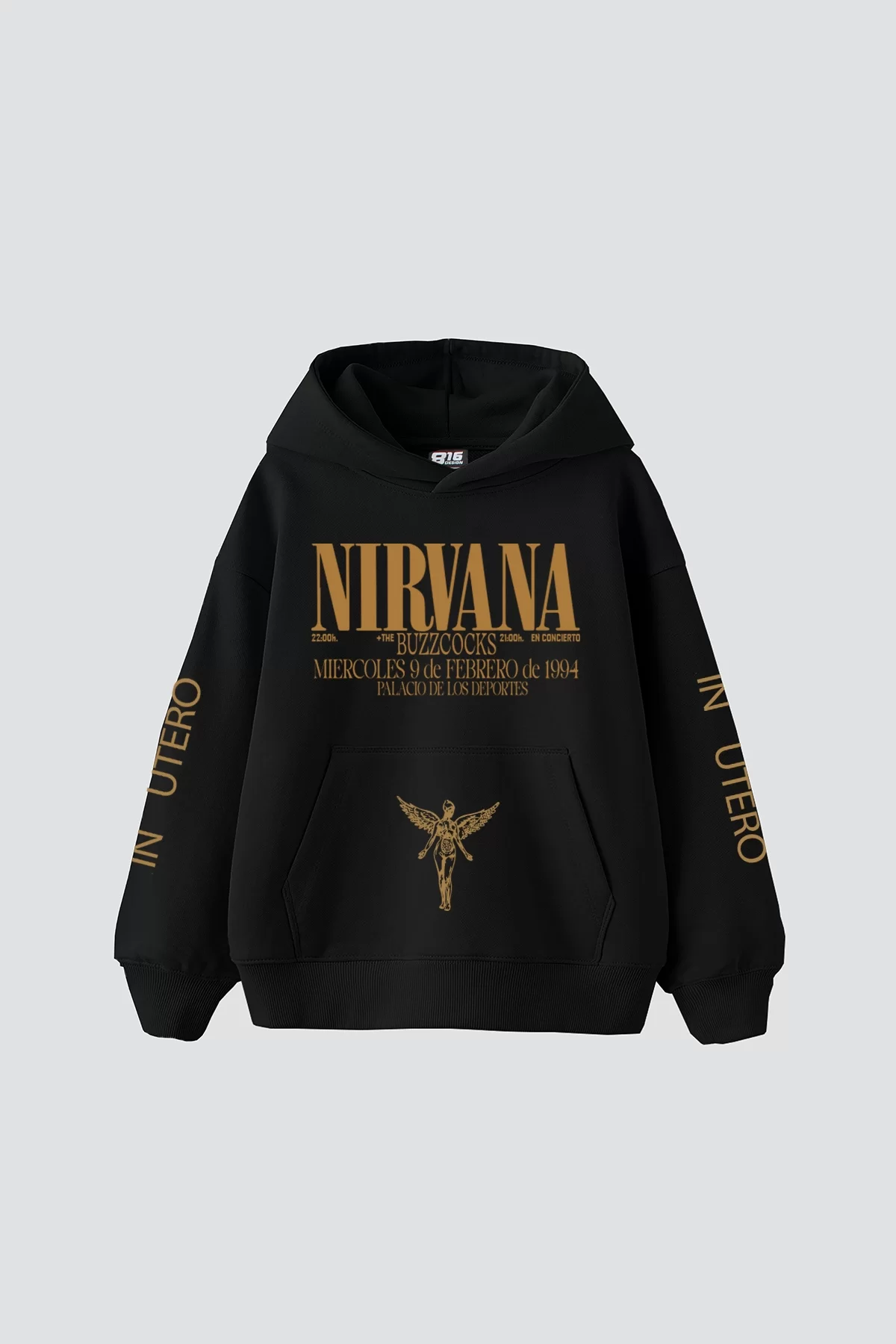 Nirvana Sırt Baskılı Unisex Oversize Siyah Hoodie